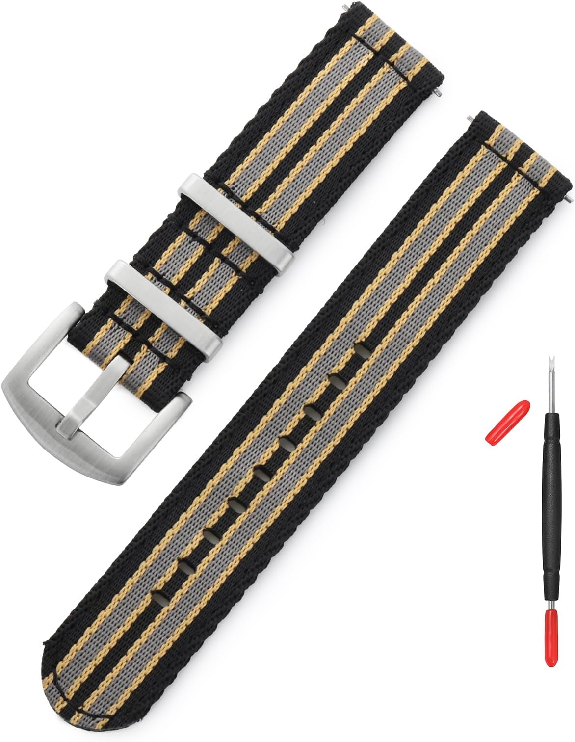 watchdives Nylon Watch Band 22mm Fast Release Watch Band Multicolor Replacement Watch Straps for Men Women(22mm,Black Khaki Gray)