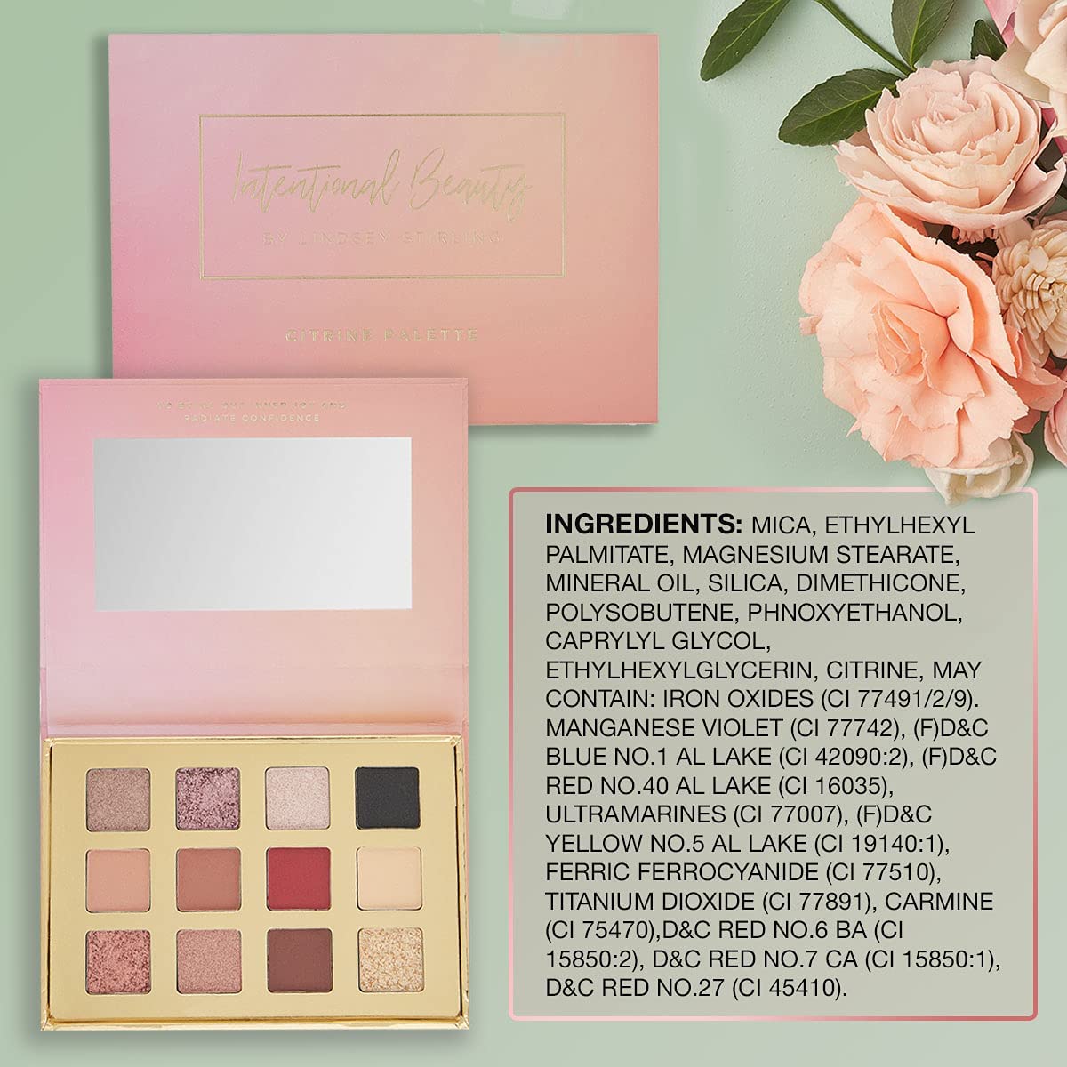 bellapierre Lindsey Stirling Citrine Palette | 12 Color Eyeshadow Palette Infused with Citrine Crystal | Non-Toxic & Paraben Free | Cruelty Free