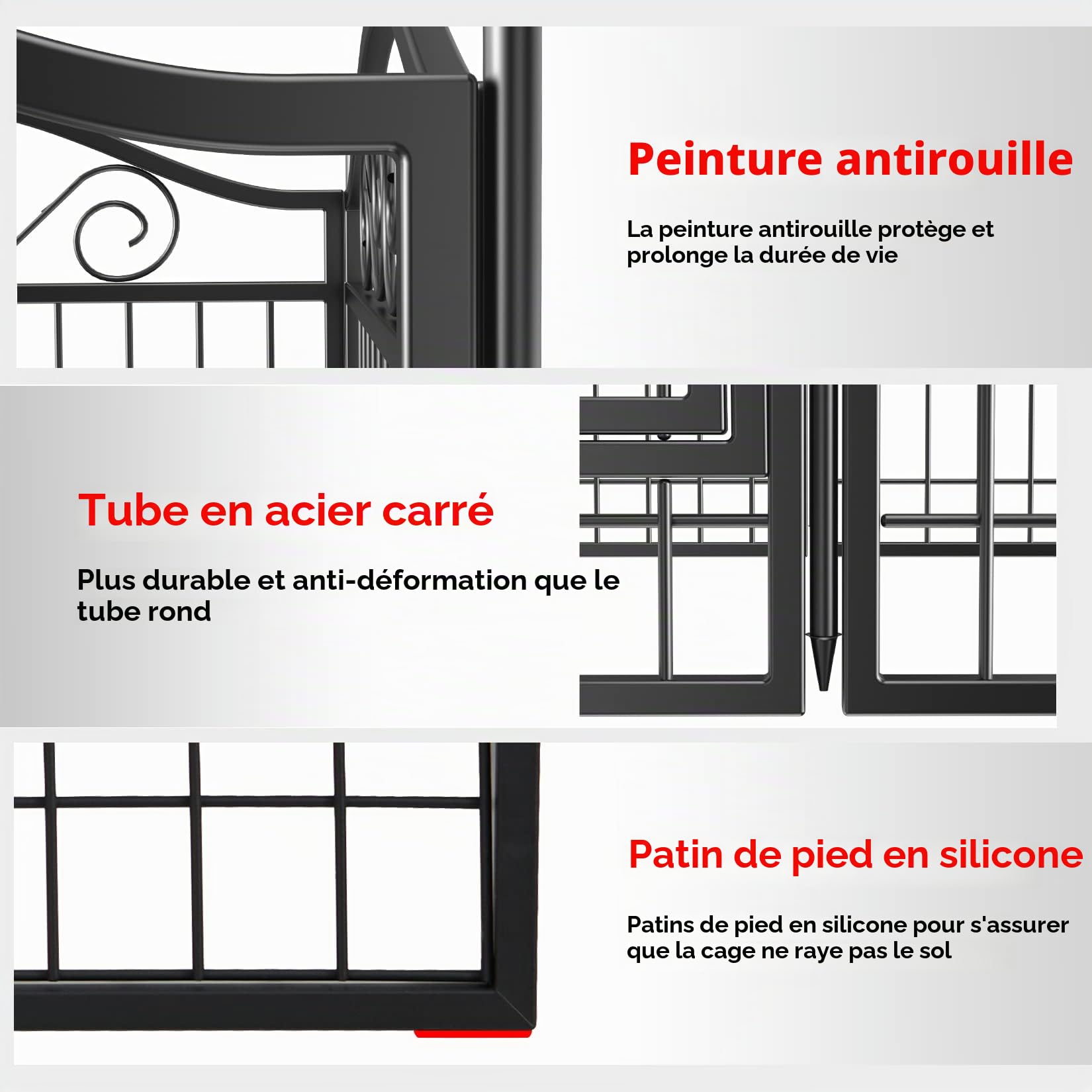 Parc Chien Intérieur XXL Modulable: Enclos Chien Extérieur en Médal Pliable avec Piquets de Fixation 8 Panneaux 80 x 63cm Noir