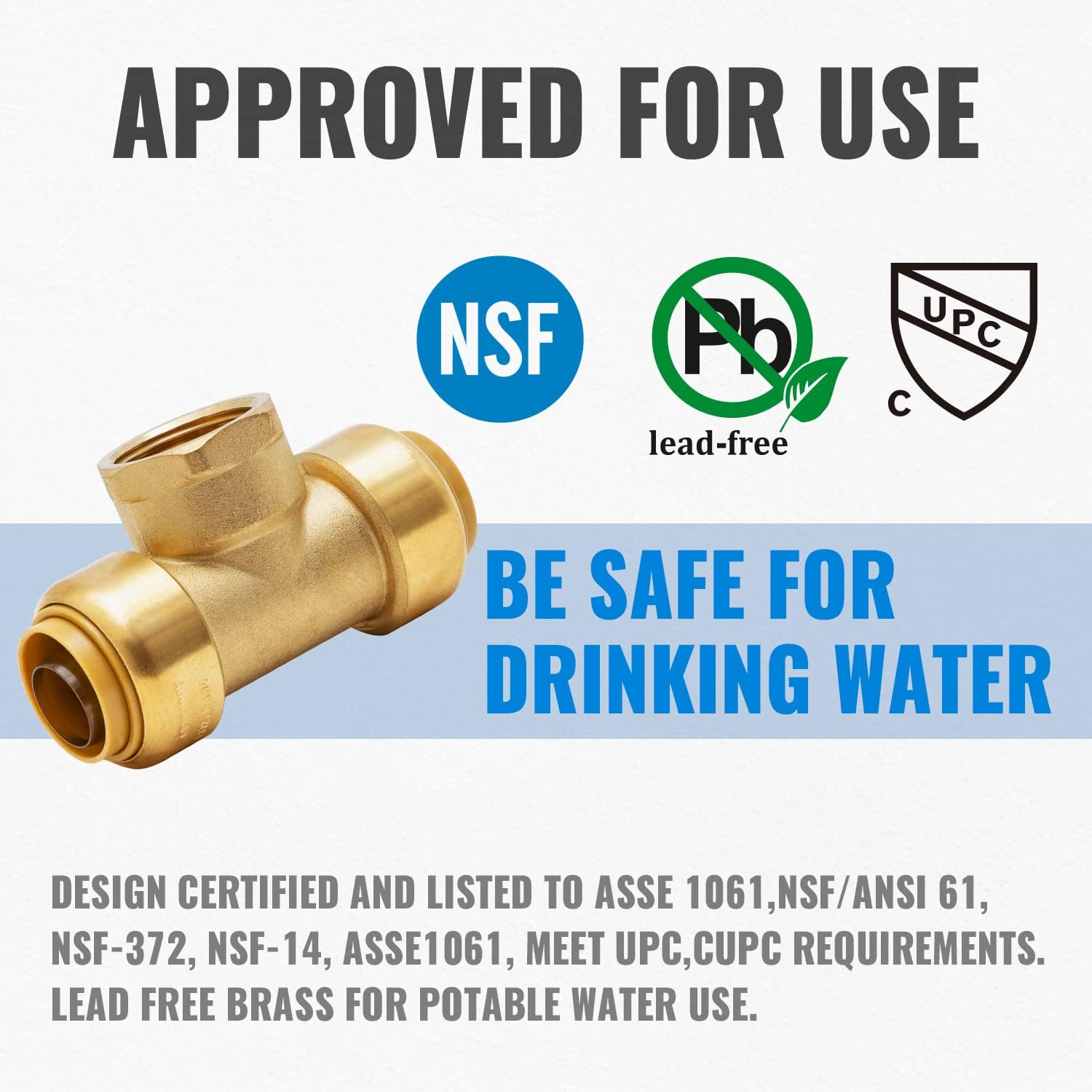 SUNGATOR 3/4 Inch Pushfit Female Tee, 3/4 Inch FNPT, No Lead Brass Push-to-Connect Plumbing Fittings to Connect PEX Pipe, Copper, CPVC, With 1 Disconnect Clip, Pack of 2