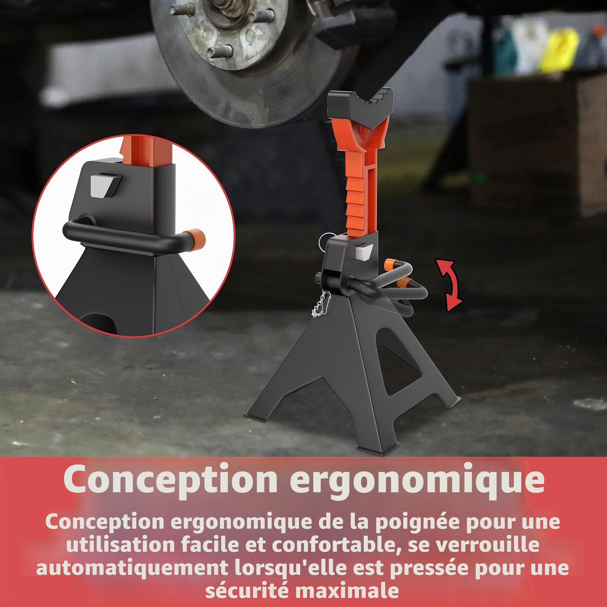 LZQ Lot de 4 chandelles d'essieu réglables en hauteur 3T avec goupille de sécurité et patins en caoutchouc - Support pour voitures, camions et camping-cars - Pour atelier et réparation