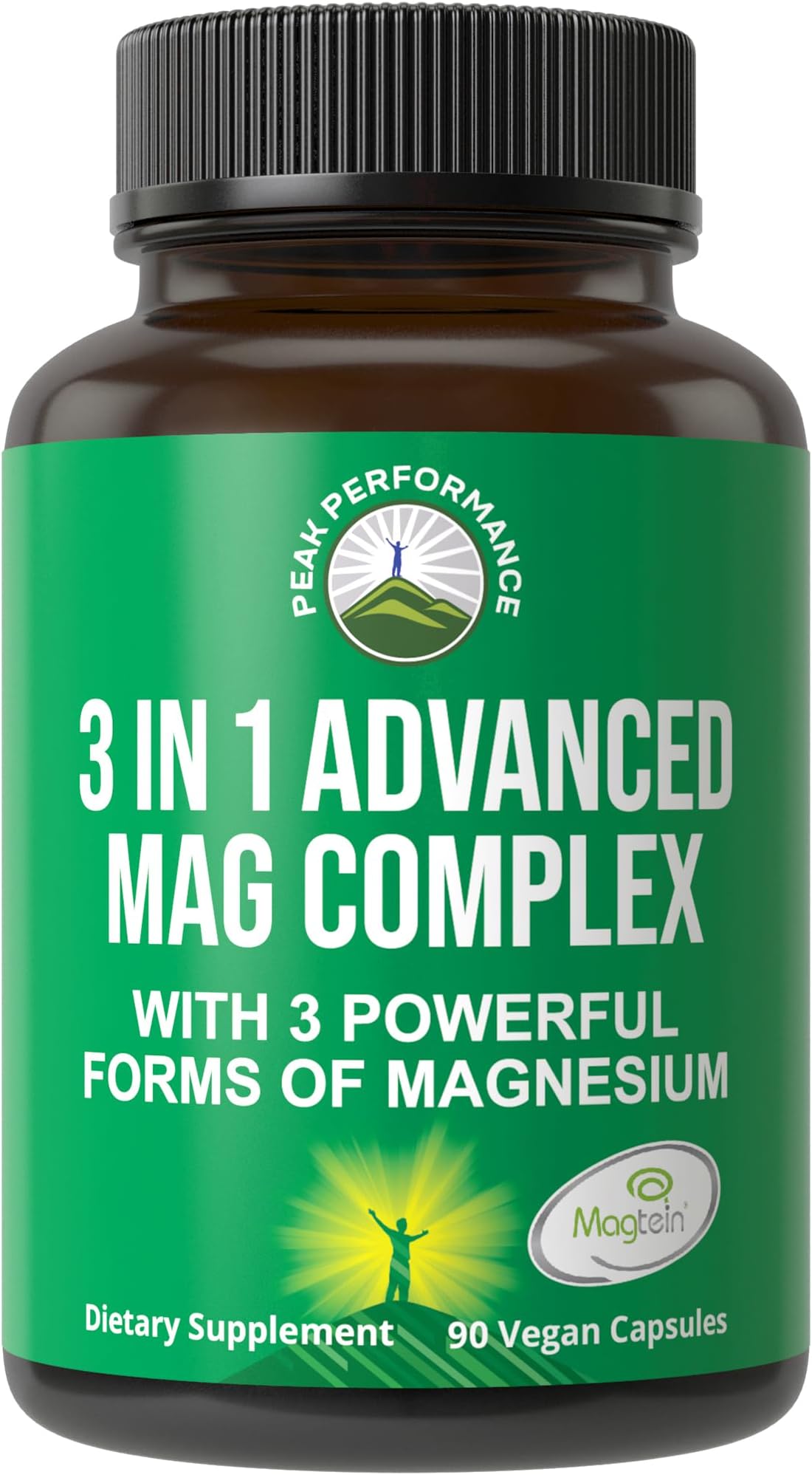 3 in 1 Advanced Magtein Magnesium Complex Capsules with Clinically Tested Magnesium L-Threonate, Glycinate & Taurinate. High Absorption & Bioavailability. Support Brain, Focus & Memory. 90 Vegan Pills