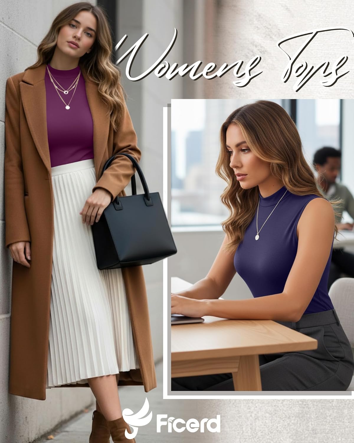 Ficerd 3 Pack Women's Sleeveless Tank Tops, Mock Neck Summer Shirts Slim Stretch Basic Tops Lightweight Knit Tee - Image 4