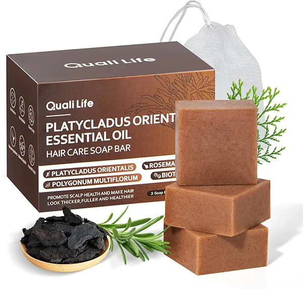 Shampoo Bar with Herbal Essential Oil for Hair Growth, Strengthening & Volumizing, Organic Soap with Platycladus Oil, Polygonum Multiflorum,Rosemary & Biotin, Natural Soap for Thinning Hair, Pack of 3