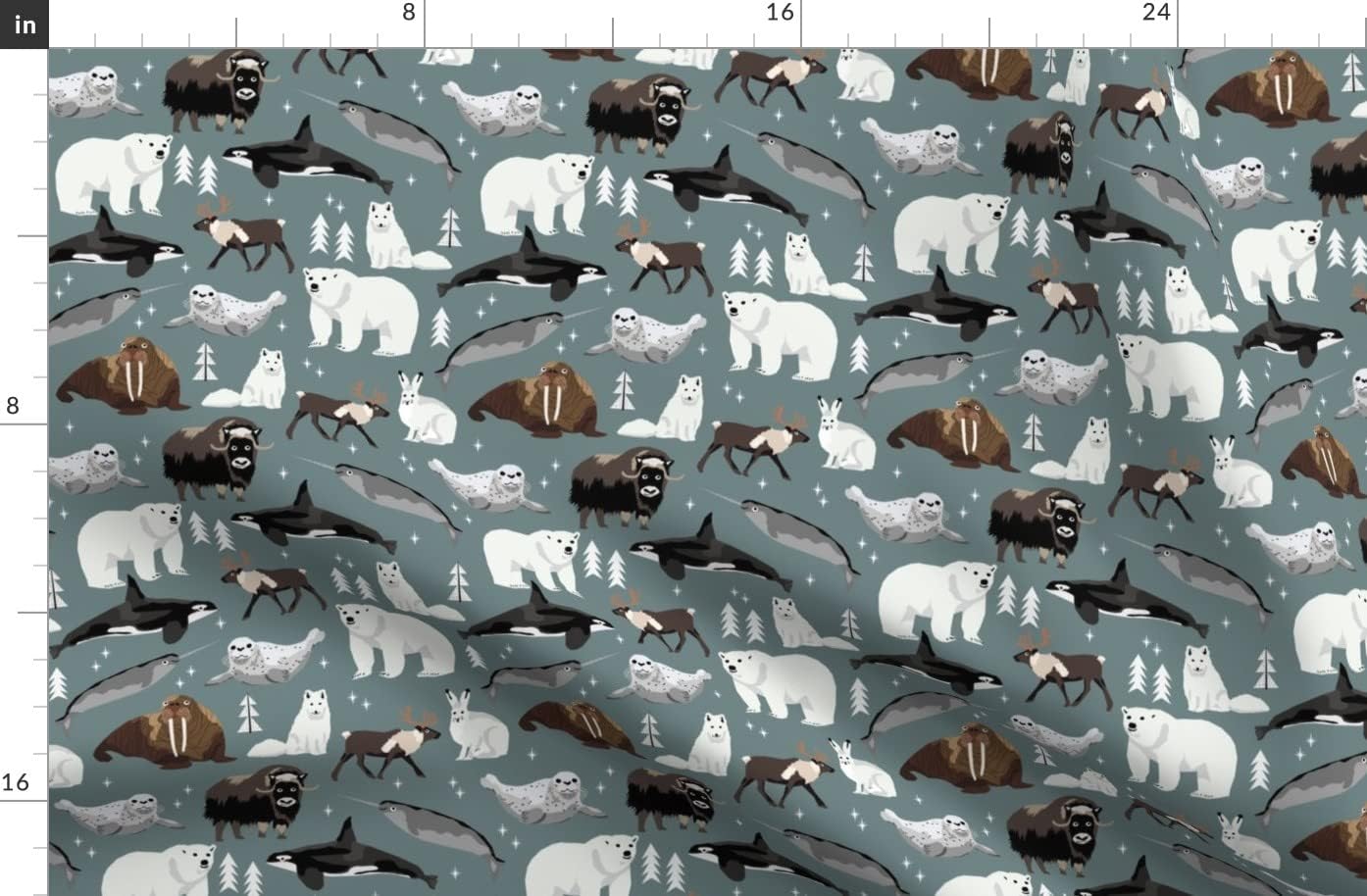Spoonflower Fabric - Arctic Animals Narwhal Polar Bear Whale Nature Kids Nursery Medium Printed on Organic Cotton Sateen Fabric by The Yard - Sewing Quilting Apparel Home Decor