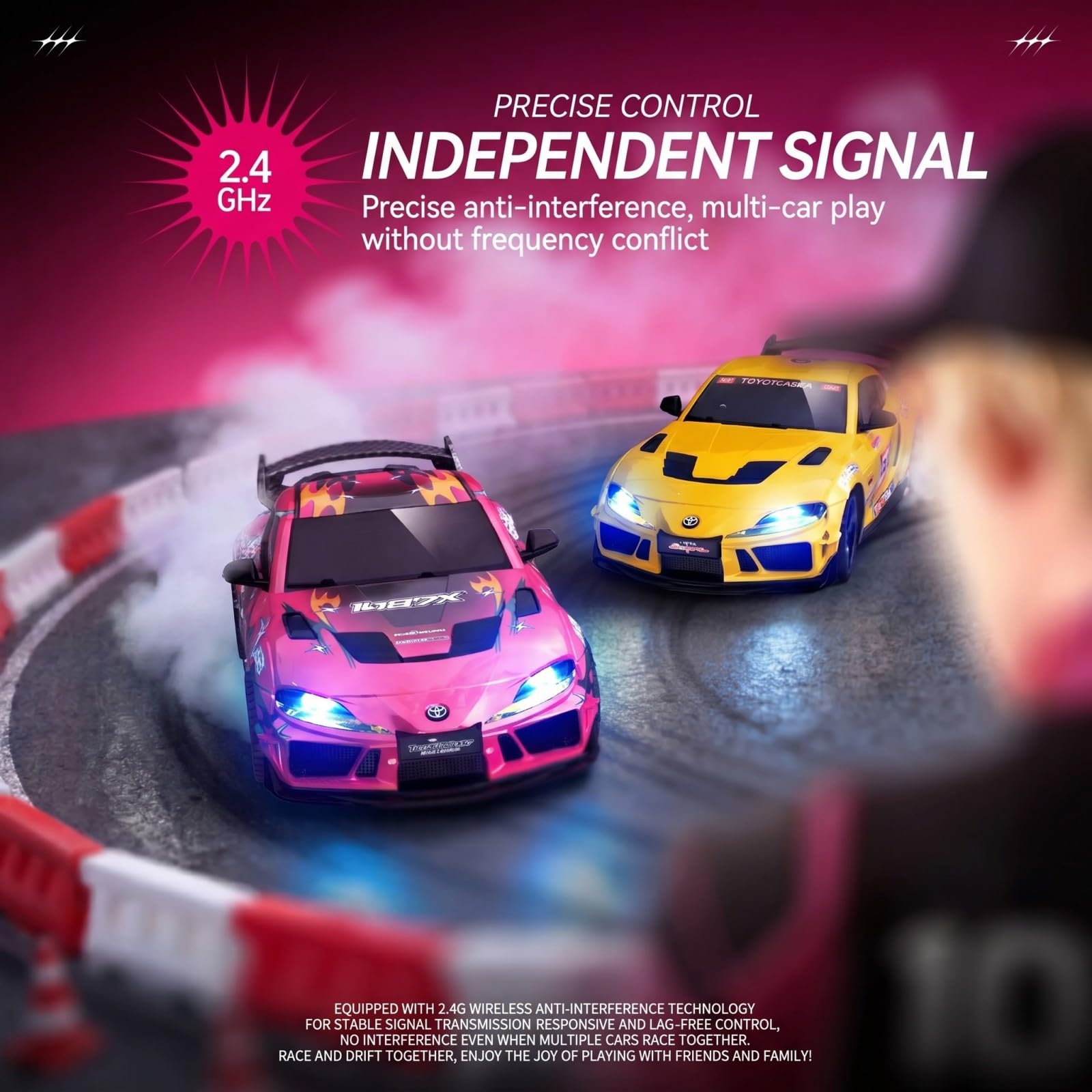 Coche teledirigido 1:43 RC con giroscopio, 2,4 GHz Full Proportional telecontrol, Mini Racing Drift Car con luz LED, vehículo de deriva de alta velocidad, color rosa