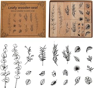 Stempel Blumen, 22 Stück Stempel Holz, Holzstempel Stempelset, Gummi Stempelset zum Basteln Stempels aus Holz und Gummi Blumen Dekorativer Montierte Stempels Pflanzen (2)