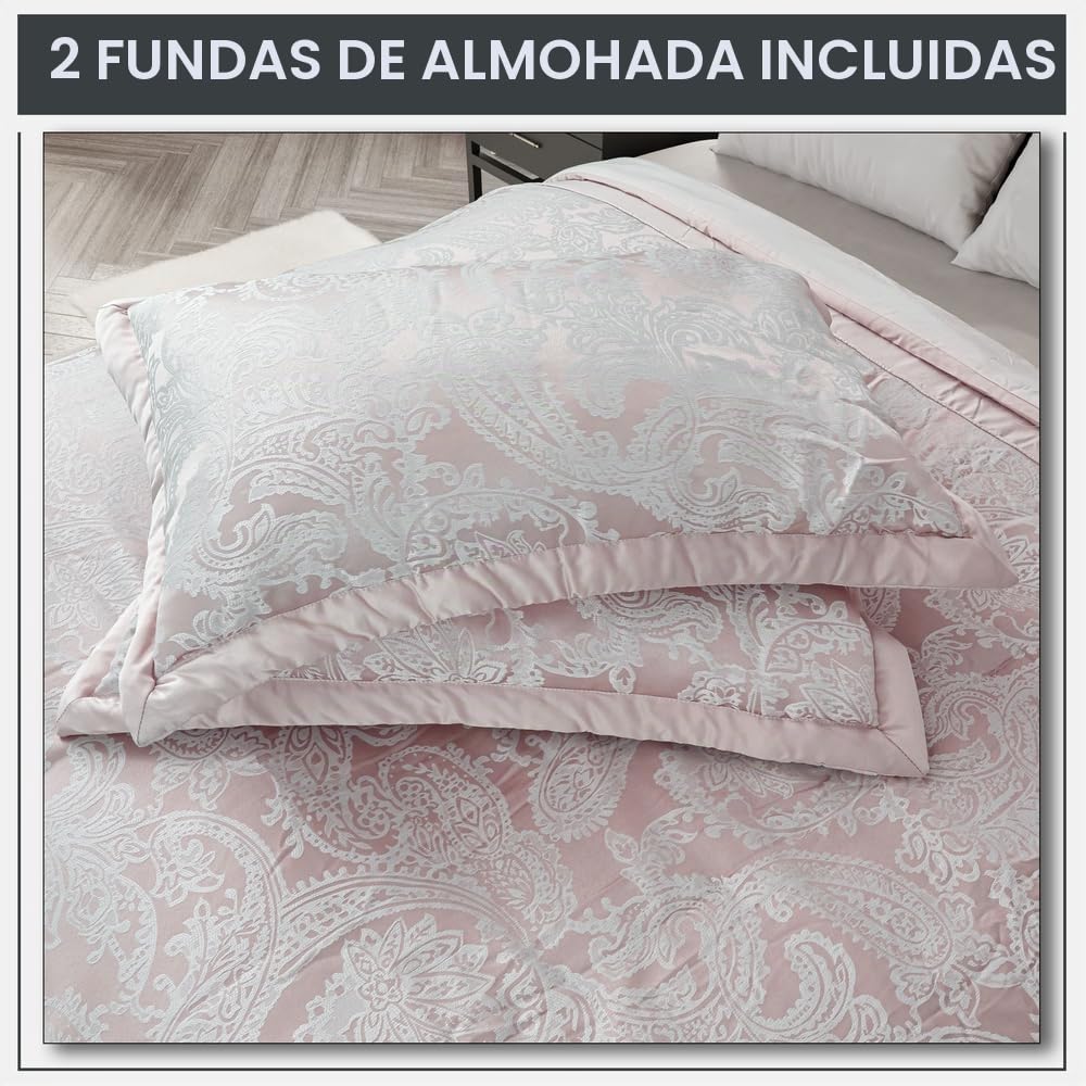 Emma Barclay Duchess - Juego de Colcha Acolchada con Adornos de Jacquard en Color Rosa Rubor para Cama de Matrimonio o King