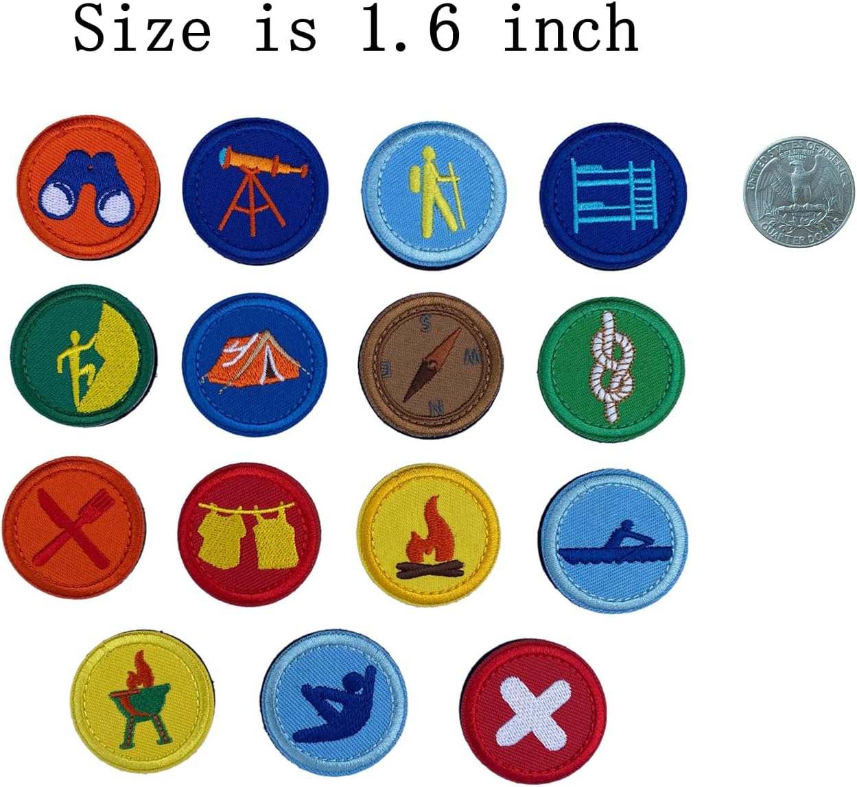 15 Pcs Round Wildermess Explorer Badge Applique, Outdoor Nature Camping Fire Adventure Themed Hook&Loop Embroidered Patches image 2