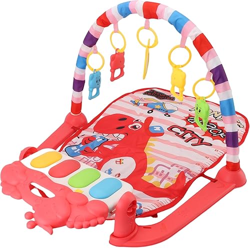 Baby Gym Play Mat with Mirror Rattle, Early Education Toys for Infants, Tummy Time Activity Mat for Sensory Development