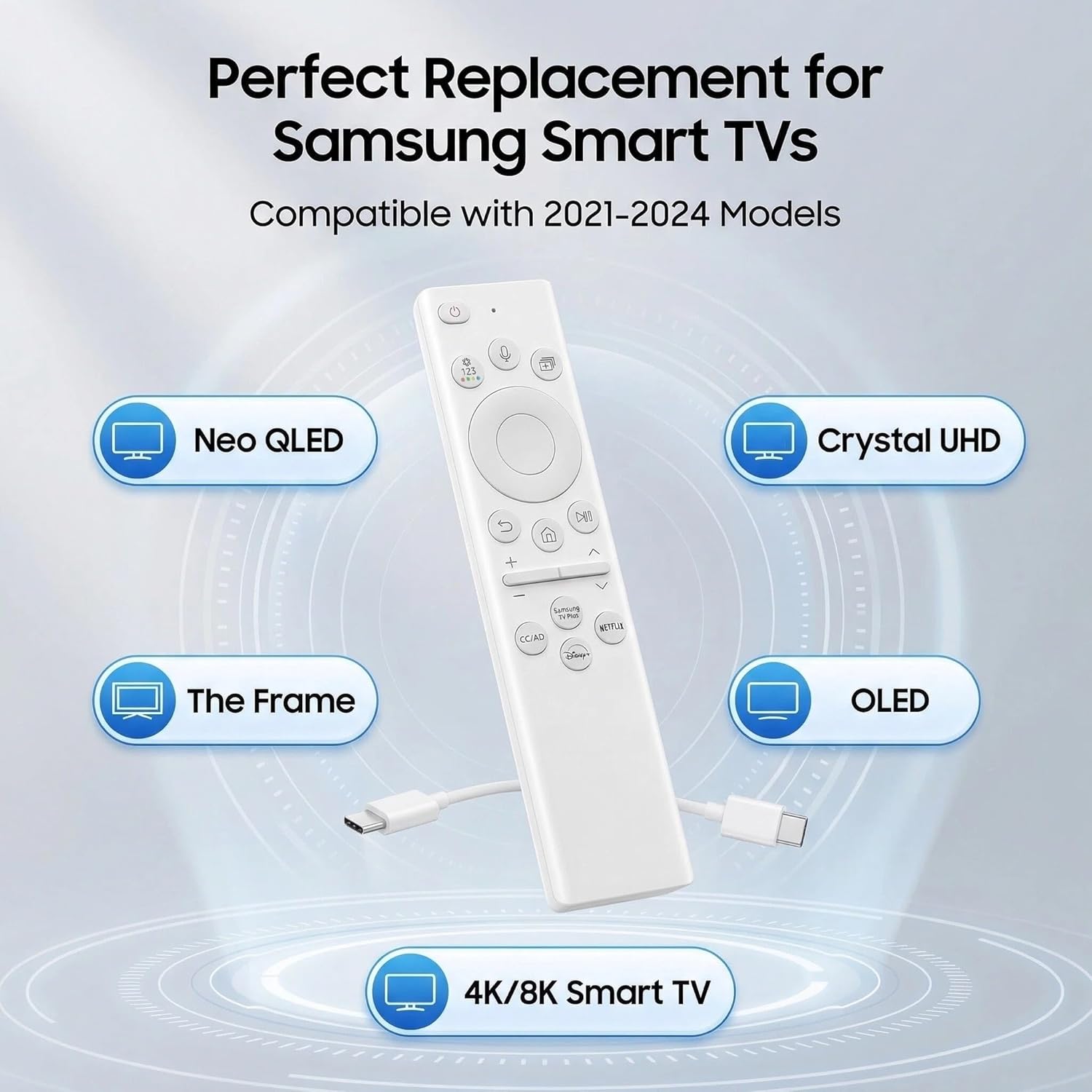 BN59-01391A Samsung Frame TV Remote, for 2018-2025 Samsung Remote Control for Smart TV with Voice Control Rechargeable Solar Cell USB-C, Compatible with Samsung Neo QLED, OLED, Crystal UHD, The Frame