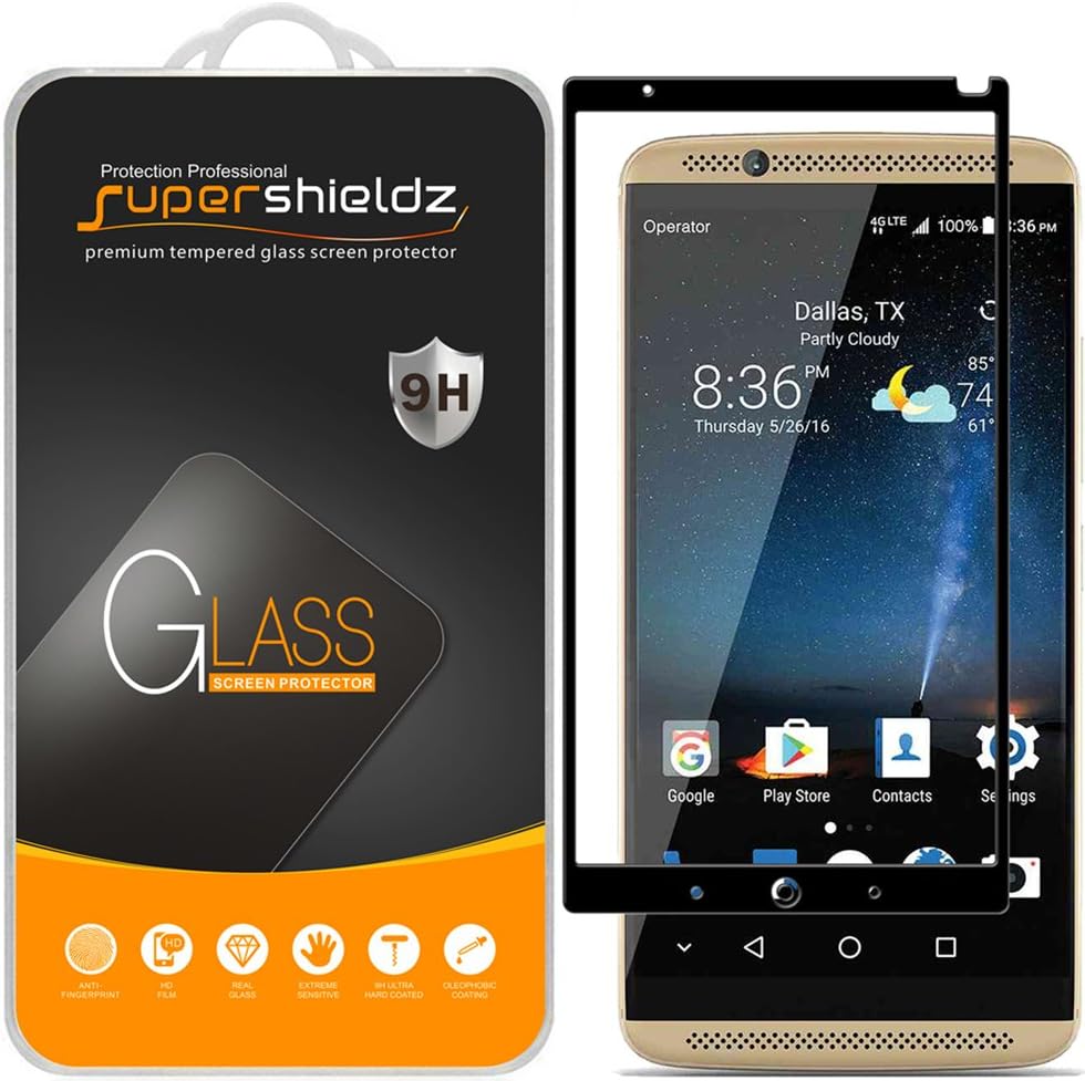 (2 Pack) Supershieldz Designed for ZTE (Axon 7) Tempered Glass Screen Protector, (Full Screen Coverage) Anti Scratch, Bubble Free (Black)