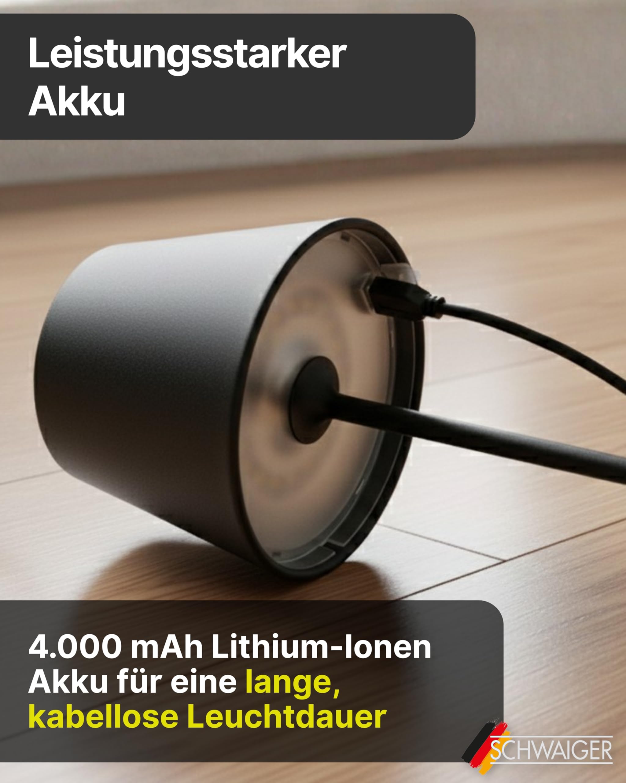 SCHWAIGER Tischleuchte I LED Tischlampe mit Touch-Steuerung I Akku-Lampe mit RGB und warmweiß I IP44 geschützt und aufladbar per USB-C I kabellose Lampe für Indoor & Outdoor