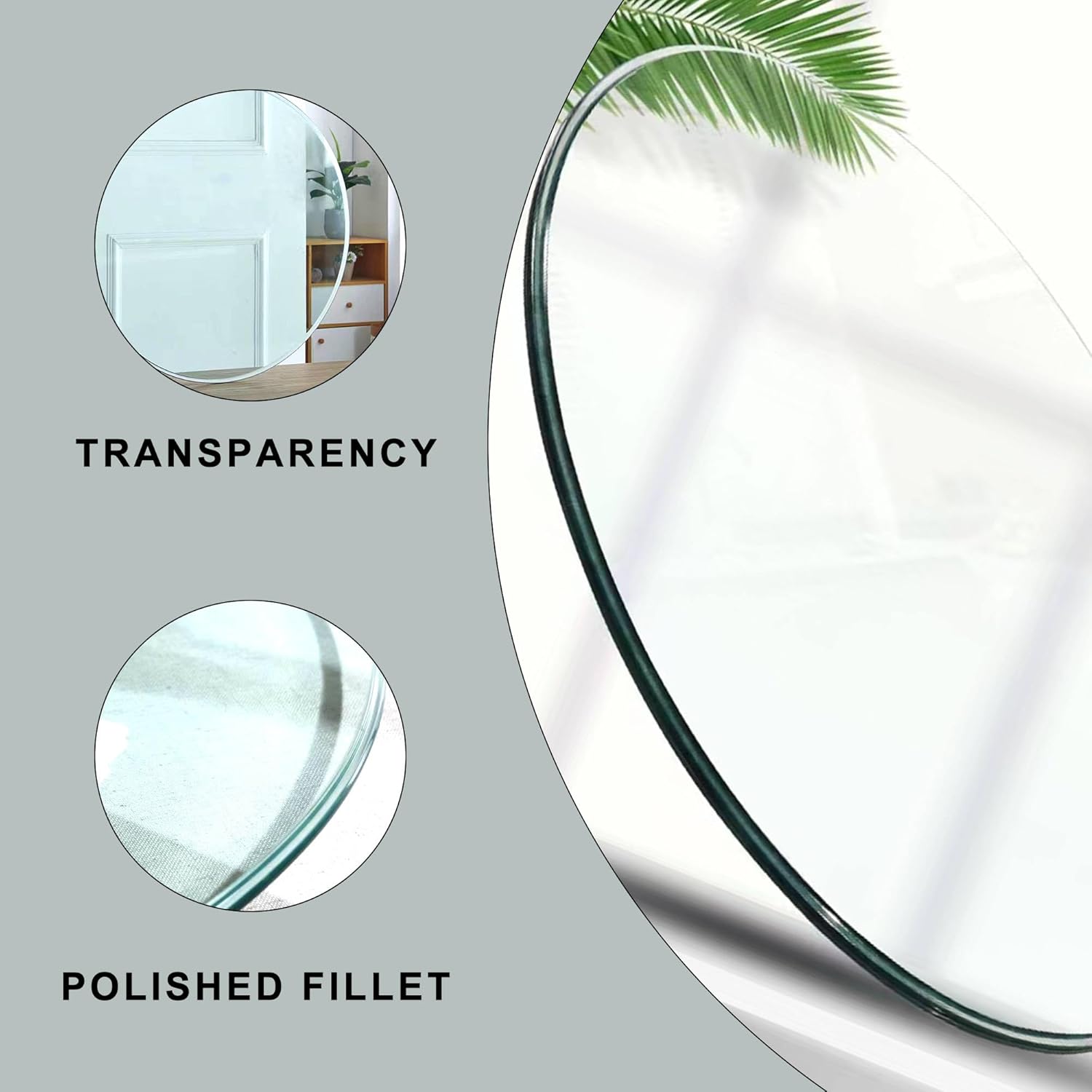 gopop 60" Round Tempered Glass Table Top, Transparent Table Surface 3/8'' Thick Pencil Polished Edge Multipurpose for Dining Table, Home Office Glass Countertop.
