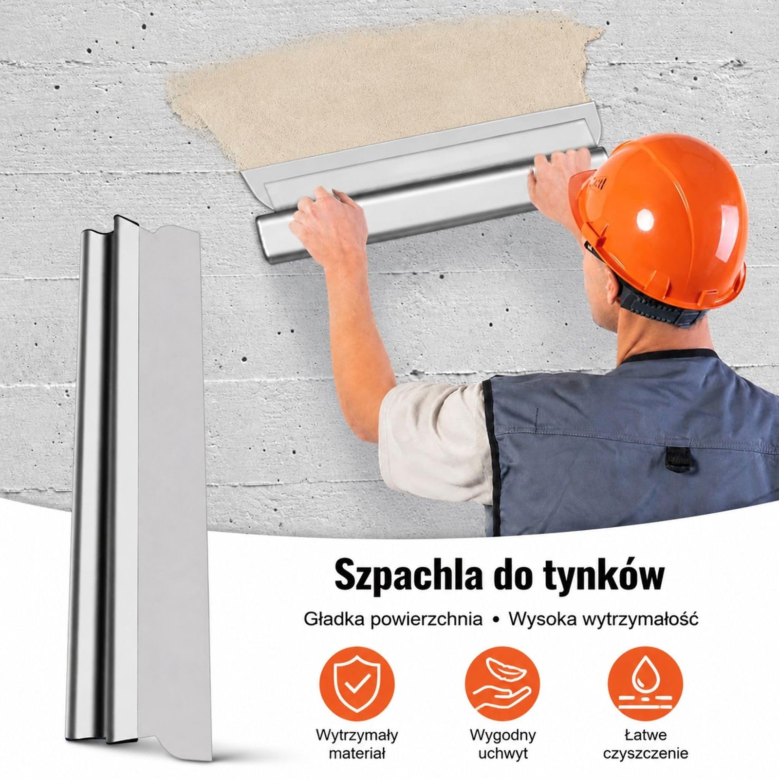Szpachla do gładzi z ostrzem ze stali nierdzewnej, aluminiowym uchwytem i zaślepkami do ścian