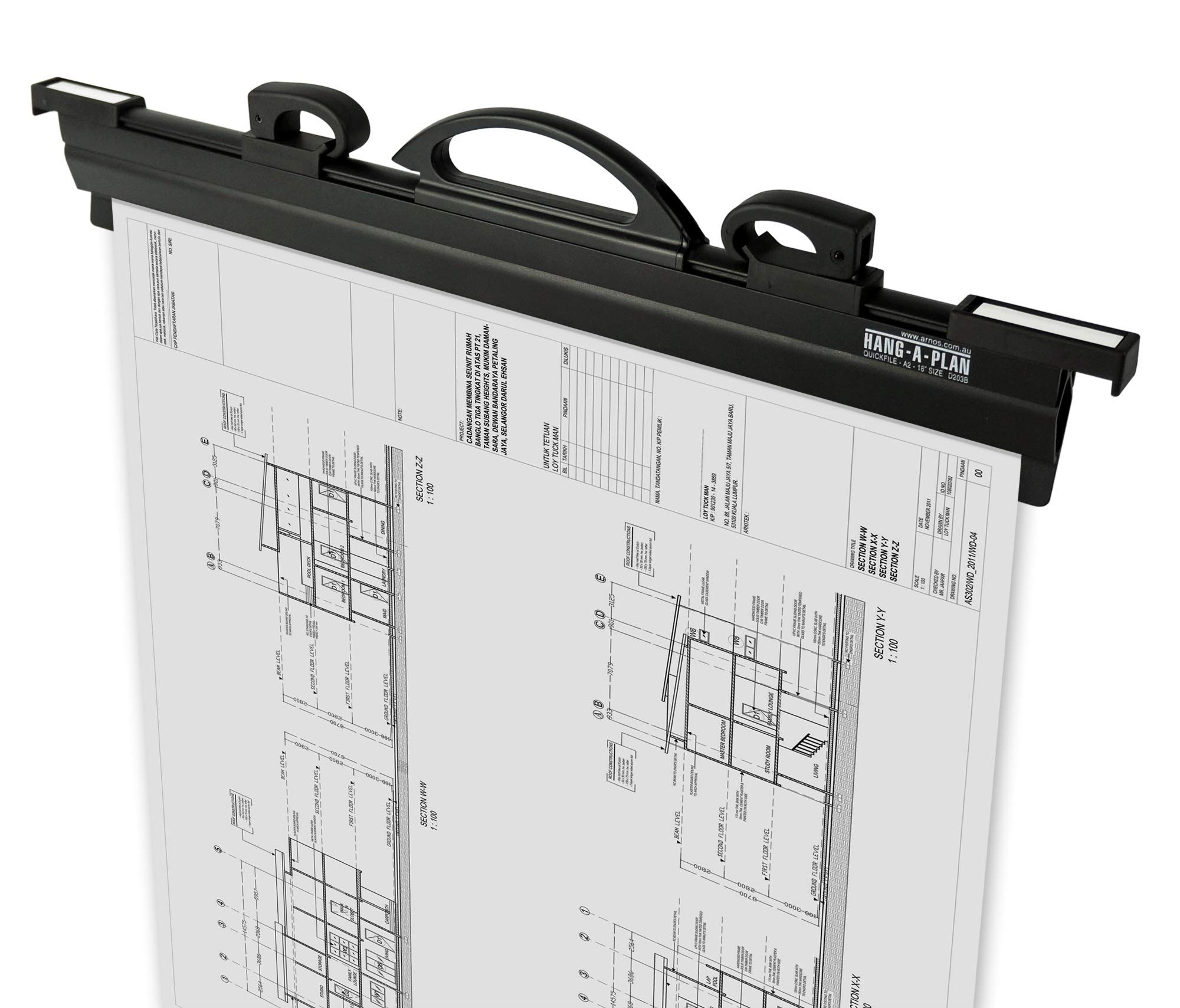 Hang-A-Plan, 18 Inch Quickfile Hanging Clamp, Black, Holds up to 150 Plans, Single Clamp