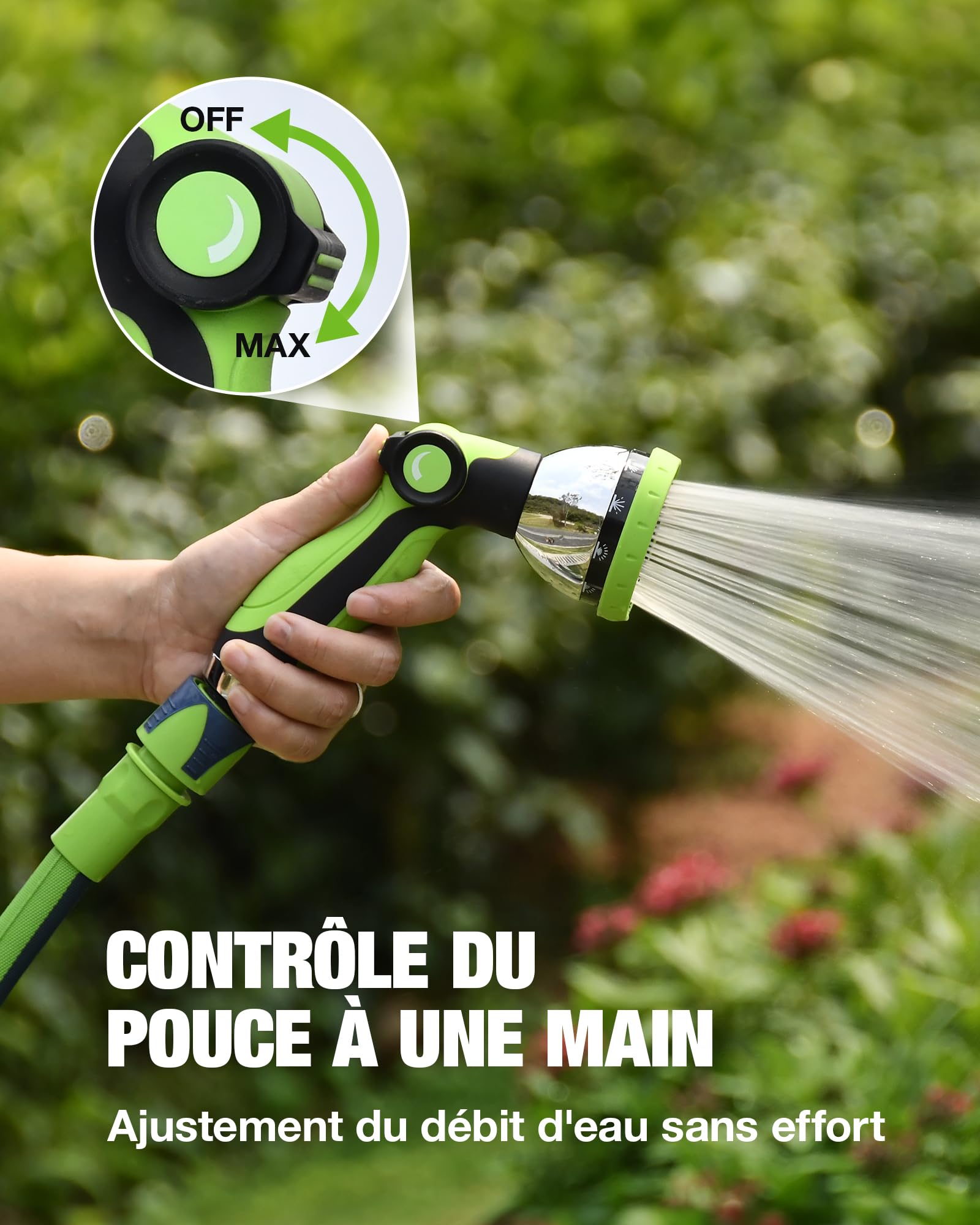 RAINPOINT Tuyau d'Arrosage Flexible 30m, Tuyau d'Eau Léger en TPE, Tissu Oxford 800D, Pression 30 Bar, Pistolet 10 Jets, Raccords 1/2" & 3/4"
