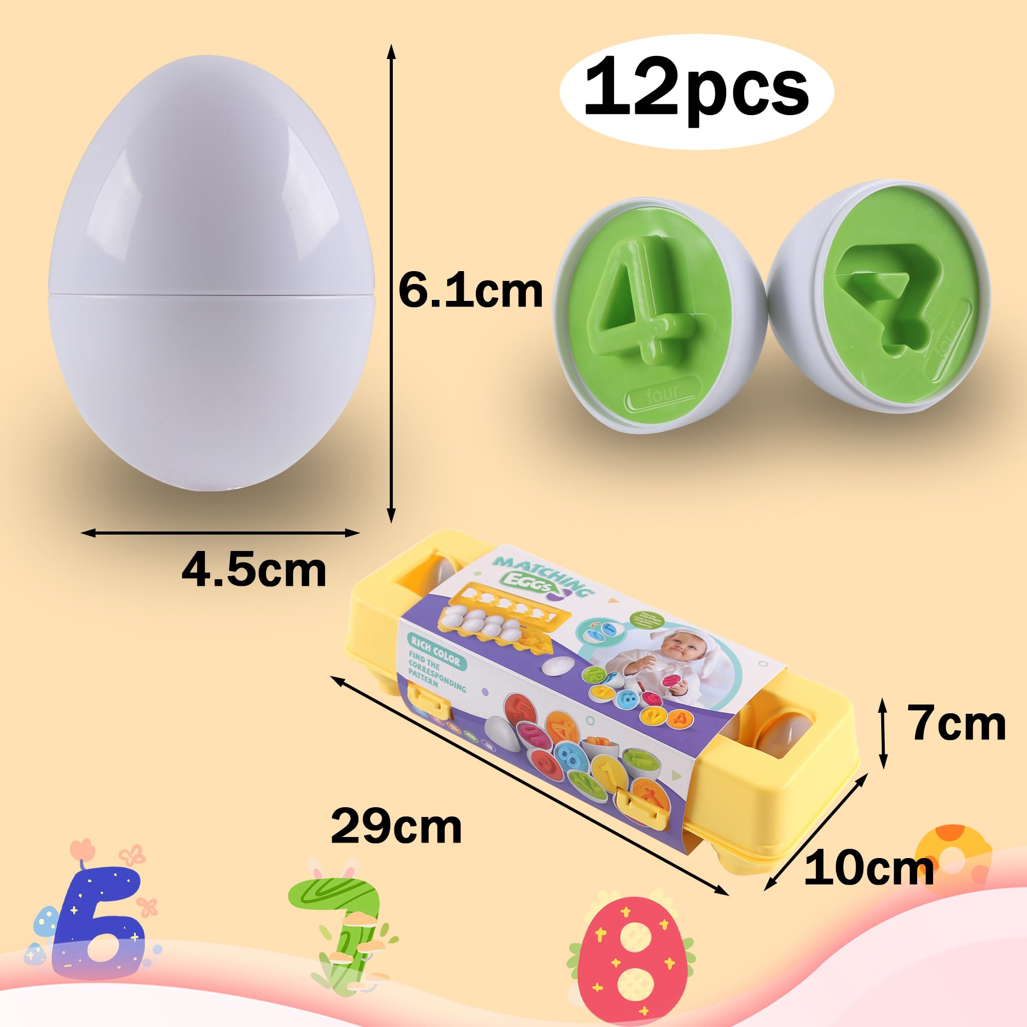 12pcs Regali di Pasqua per Bambini Uova Abbinate Giocattoli Riconoscimento Colori e Numeri Giocattoli Montessori Educativi per 1 2 3 4 Anni Ragazzi Ragazze