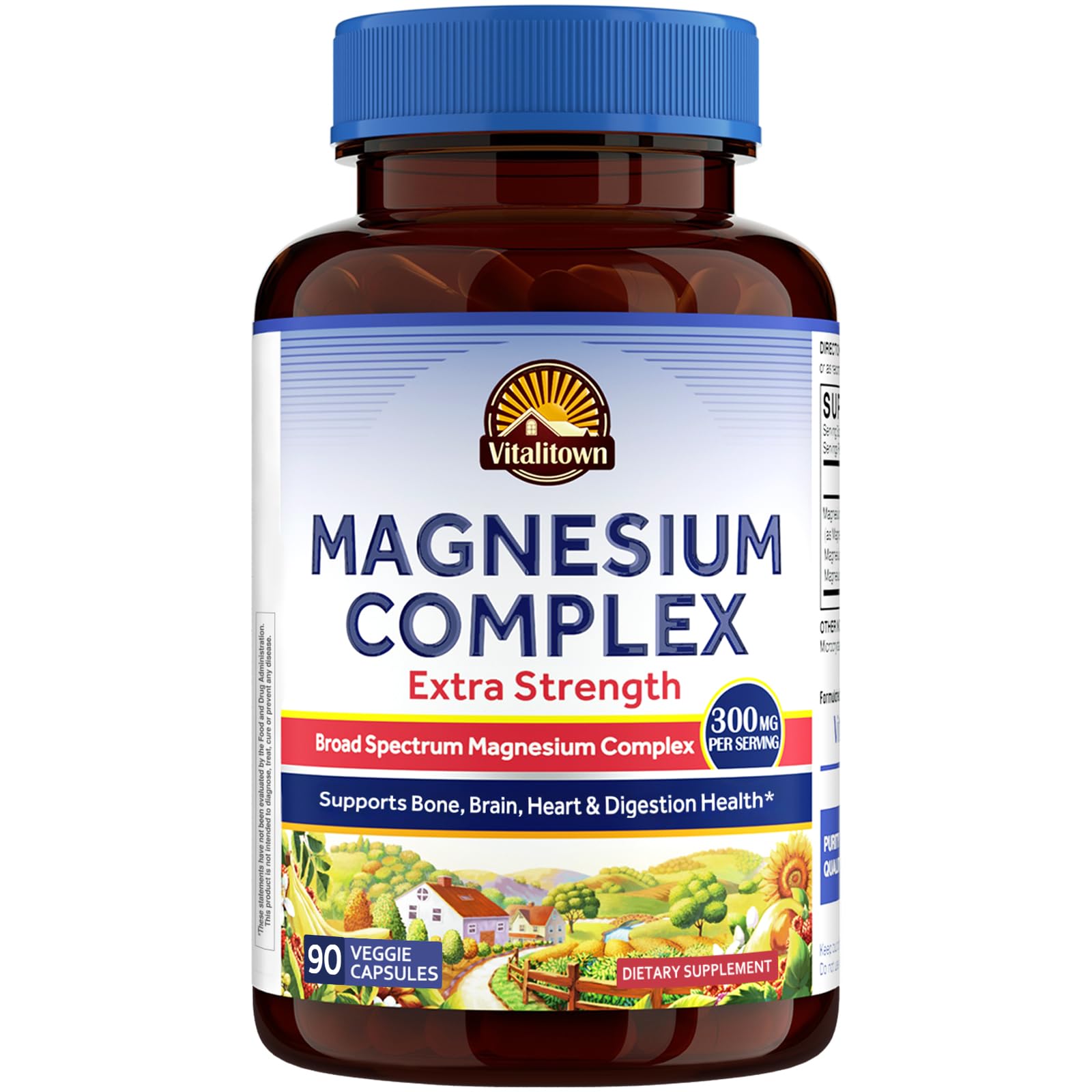 Vitalitown Magnesium Complex Supplement | 300mg Elemental Mag | Magnesium Citrate Glycinate Taurate Malate | Non-GMO, No Gluten, 90 Vegan Magnesio Capsules for Bone Brain Heart