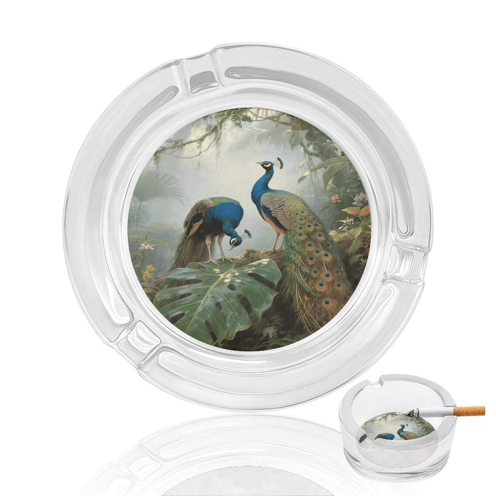 Elegant Colorful Peacock Ashtray Cigar Cigarette Rest Glass Outdoor Cigar Ashtrays with 3 Grooves Travel Cigar Ashtrays Fancy Cute Cool Ash Tray for Smokers Tabletop