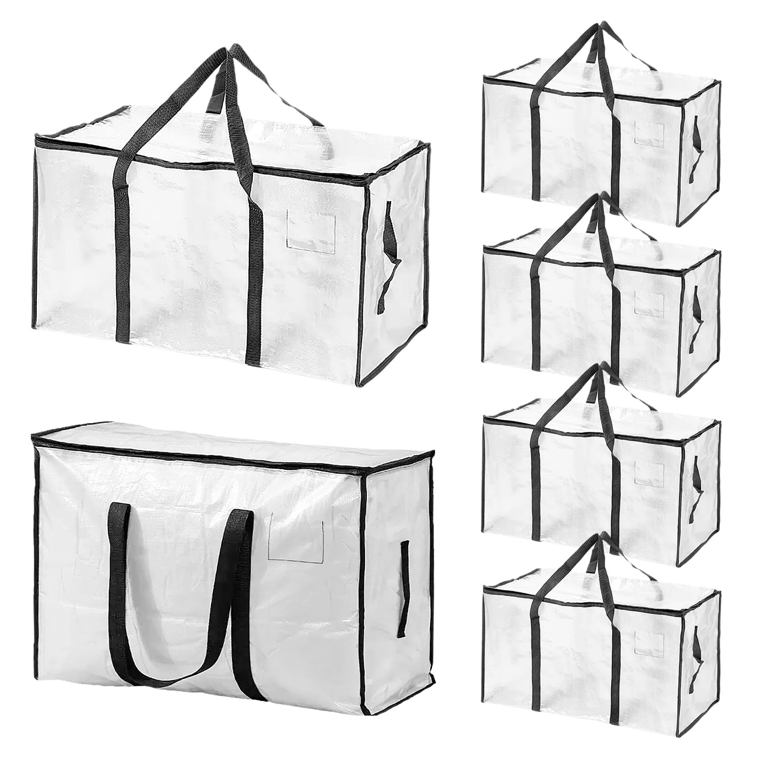 6 pezzi borsa grande in materiale PP, impermeabile e ispessito, con chiusura lampo, per traslochi e per riporre i vestiti (69 × 35 × 38 cm) (trasparente)