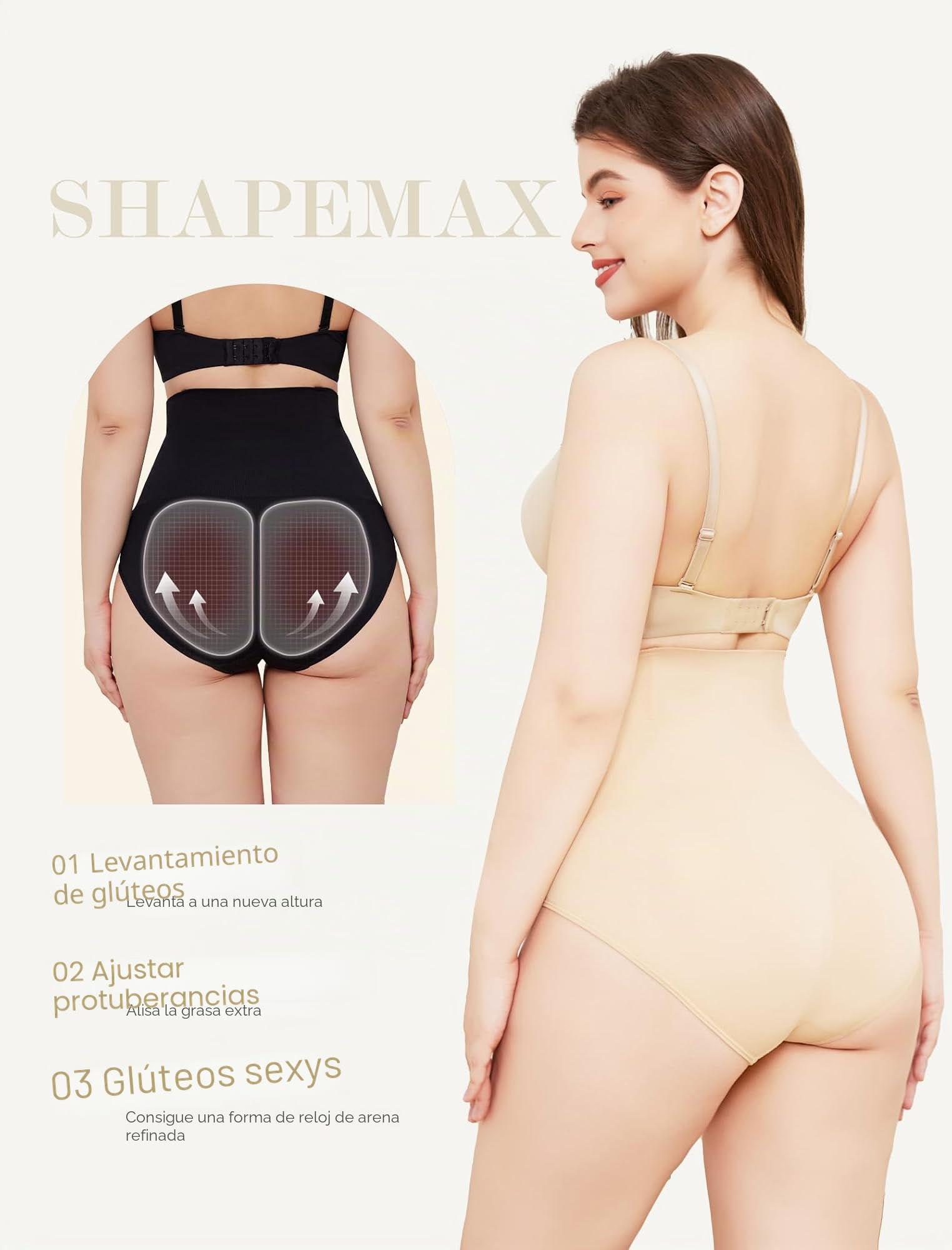 Fajas Reductoras Mujer Bragas Postparto, Faja Moldeadora y Reductora Cintura Alta Invisible Sin Costuras, Control Abdomen y Levantamiento de Glúteos Recuperación Postparto Beige L