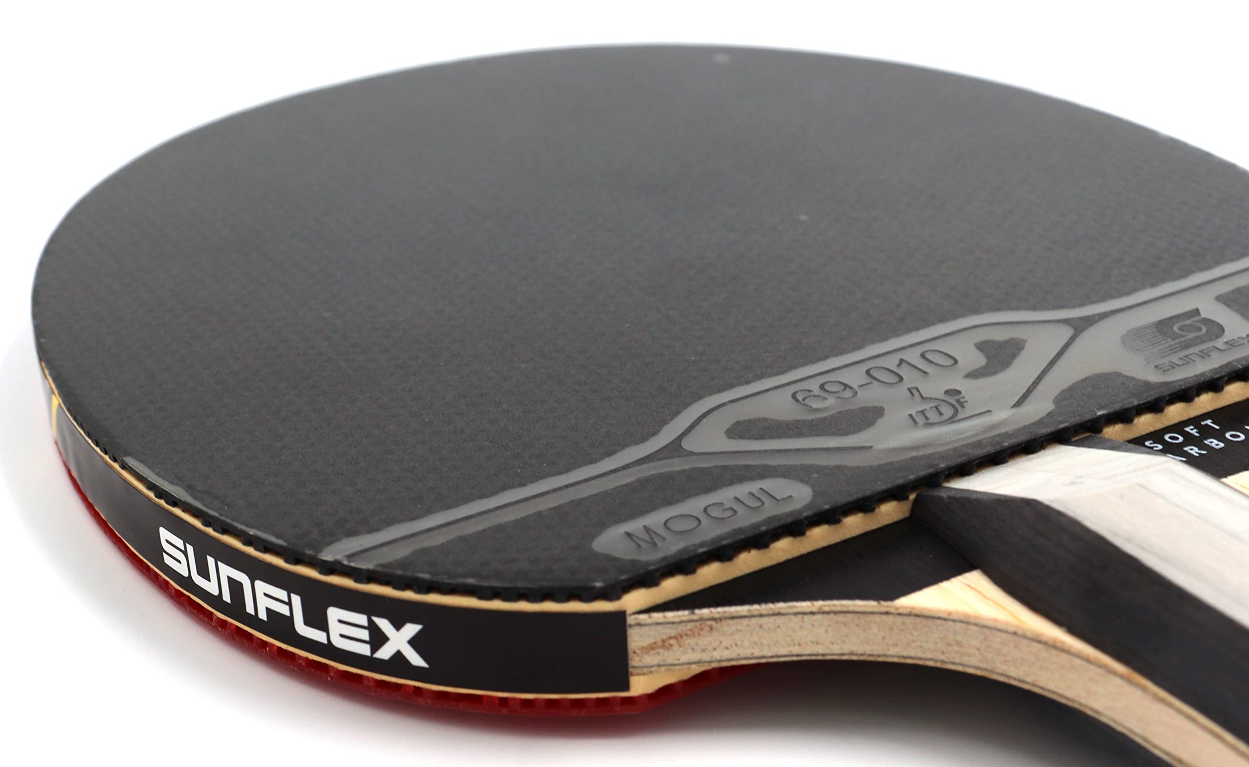 sunflex Tischtennisschläger Supreme Soft Carbon | mehrfarbiger Profischläger | ITTF Mogul Belag | konkaver Griff | für Vereinsspieler & Wettkampf