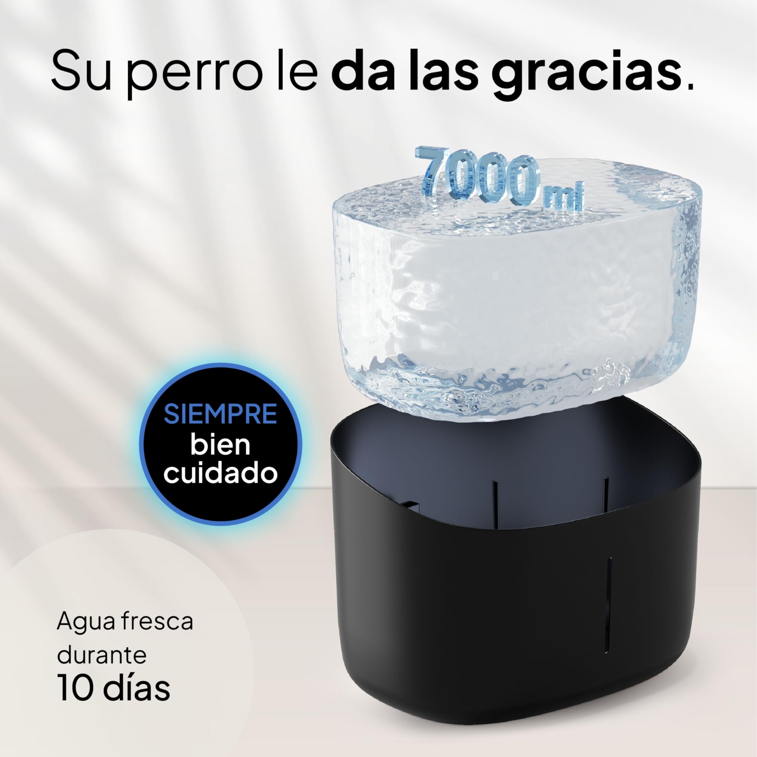 Pretty Paw Fuente para Perros 7L con Filtro y Nivel Visible - Dispensador Automático Silencioso Antisalpicaduras para Perros Grandes y Hogares Multi-Perro - Dog Stream (Negro)