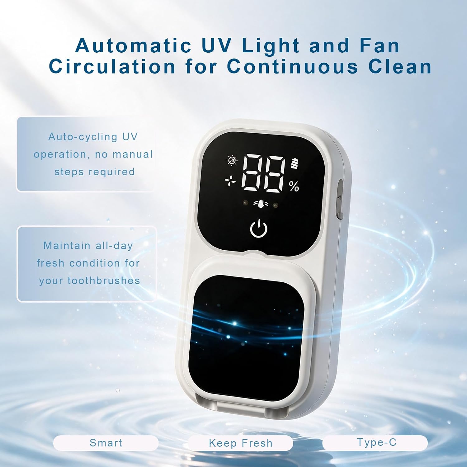 UV Toothbrush Holder Wall-Mounted with Hot Air Drying & LED Display