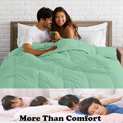 Miniatura 4 de 1 edredón cosido en caja, relleno de 500 GSM, color aguamarina, para tamaño Queen, algodón de primera calidad, ligero, relleno alternativo de plumón