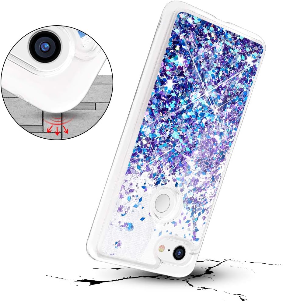 Caka Google Pixel 3 XL Case, Google Pixel 3 XL Glitter Case Liquid Series Luxury Fashion Bling Flowing Liquid Floating Sparkle Girly Soft TPU Case for Google Pixel 3 XL (Blue Purple)