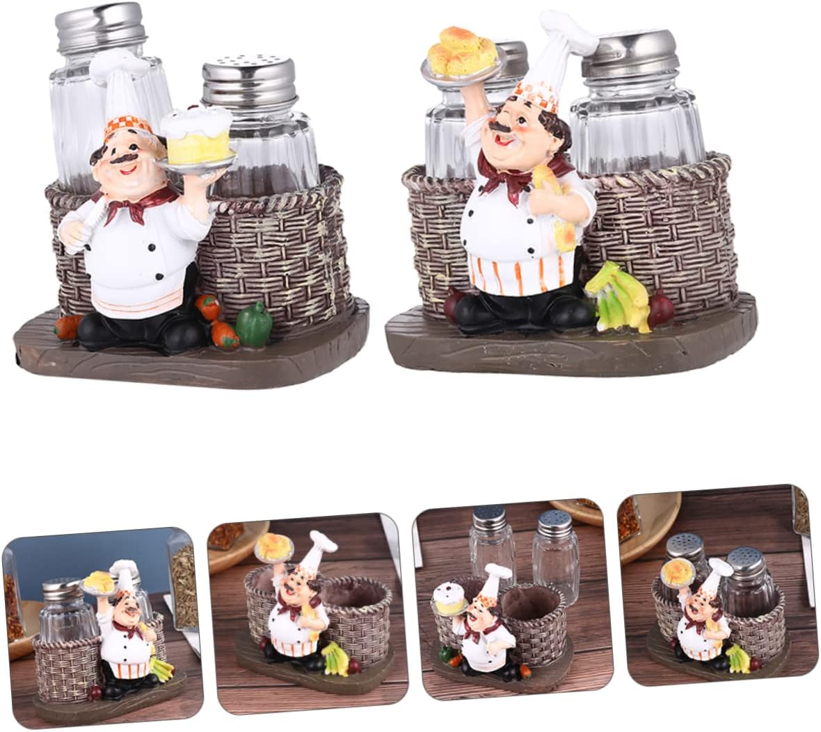 Zerodeko 2sets Seasoning Shaker Decoration Cute Kitchen Decor for Multi-functional Chef Figurines Holders Spice Storage