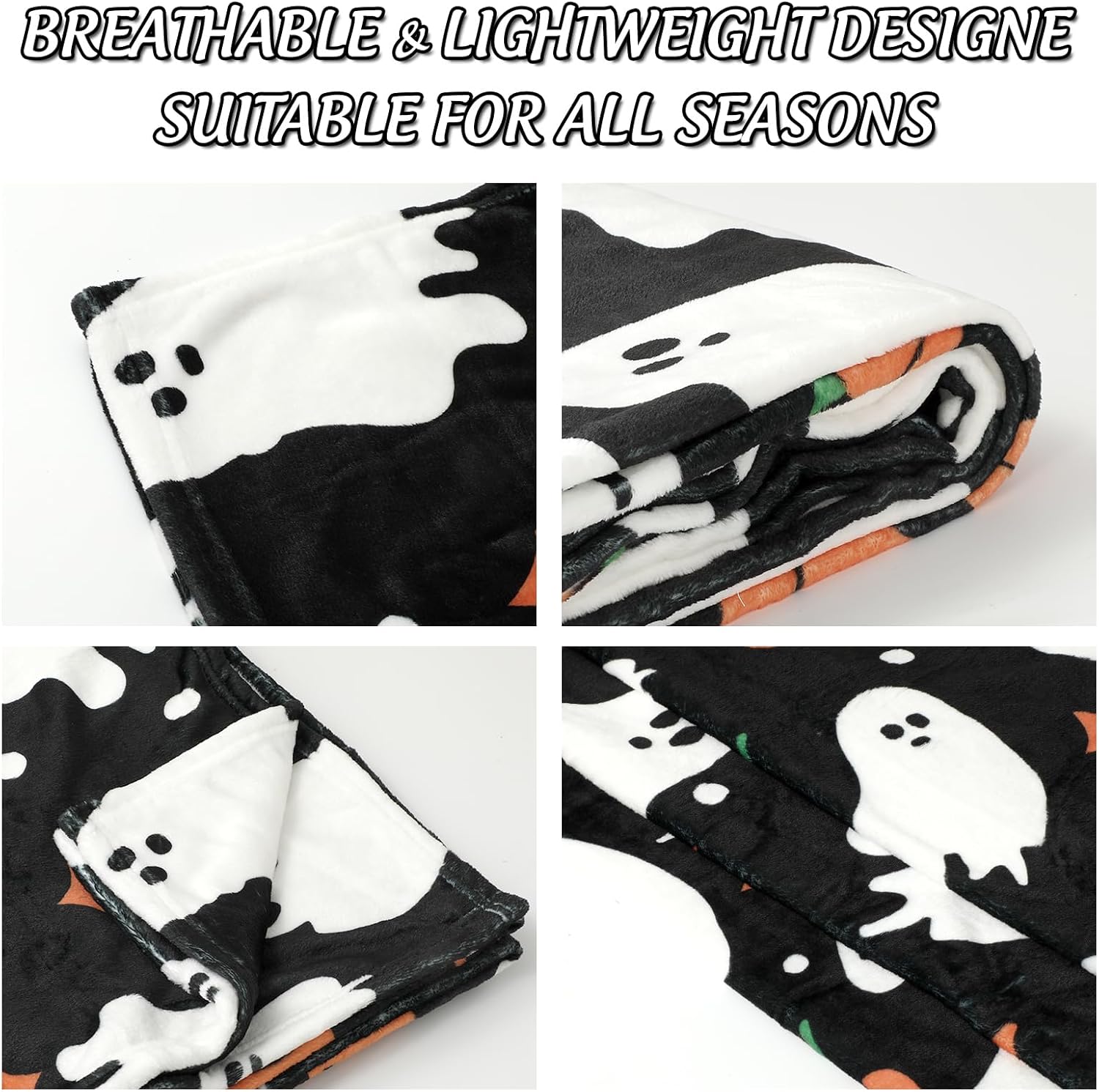 JarThenaAMCS Halloween Fuzzy Flannel Blanket Boo Ghost Pumpkin Throw Blanket Black Soft Blankets for Farmhouse Home Sofa Chair Bed Couch, 60 x 70 Inch - Image 4