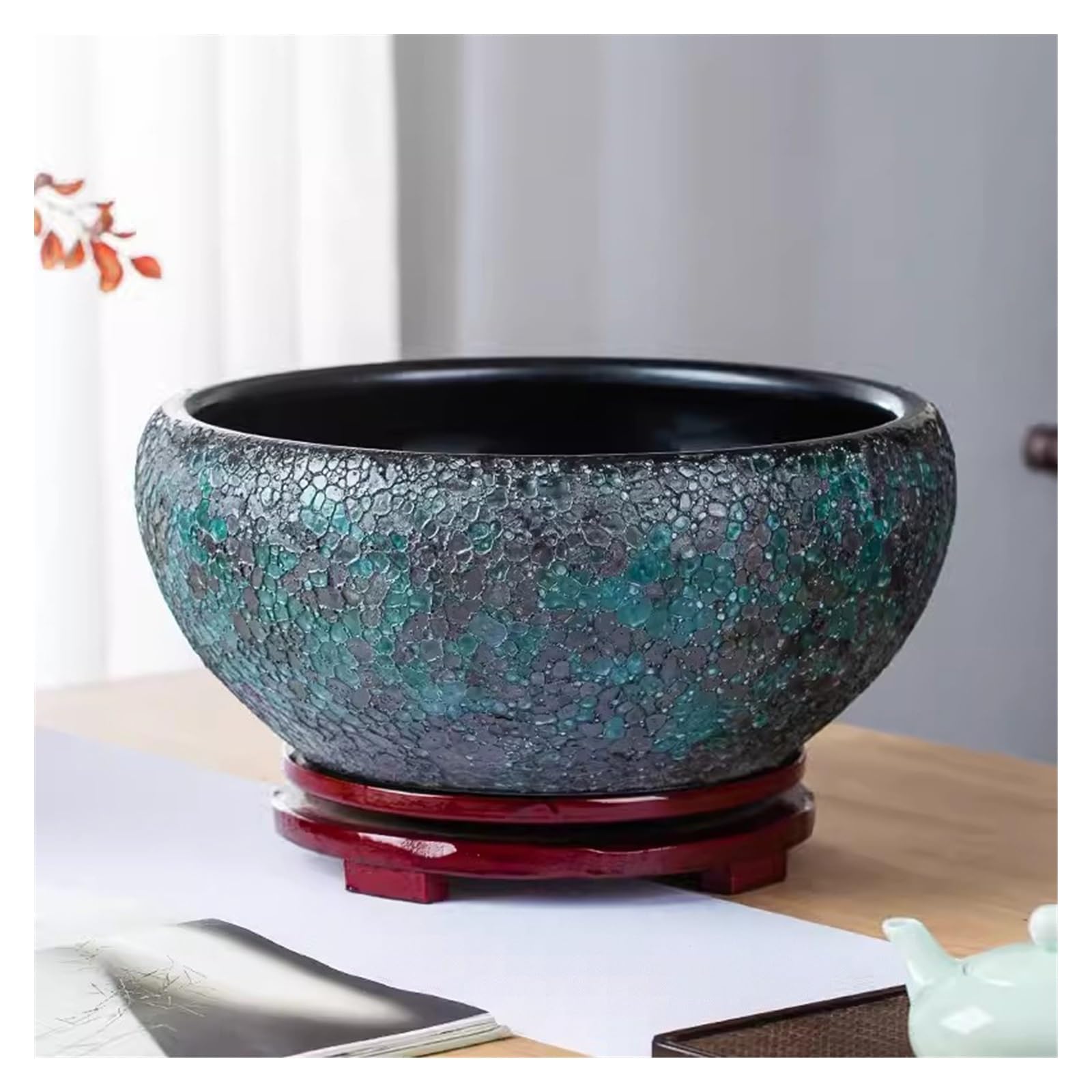 Tanque Peces Acuario Tanque de cerámica for Sala Estar, Tanque Peces, contenedor hidropónico, Tortuga, Cuenco Lirio Agua, Maceta Flor Loto, for Interiores | 24cm