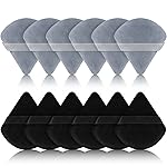 Maitys 12 Pcs Powder Puff Triangle for Face Makeup Cosmetic Loose Powder Puff Velour Soft Body Washable Reusable Foundation Sponge Wet Dry Makeup Tool for Women(Small,Black, Gray)
