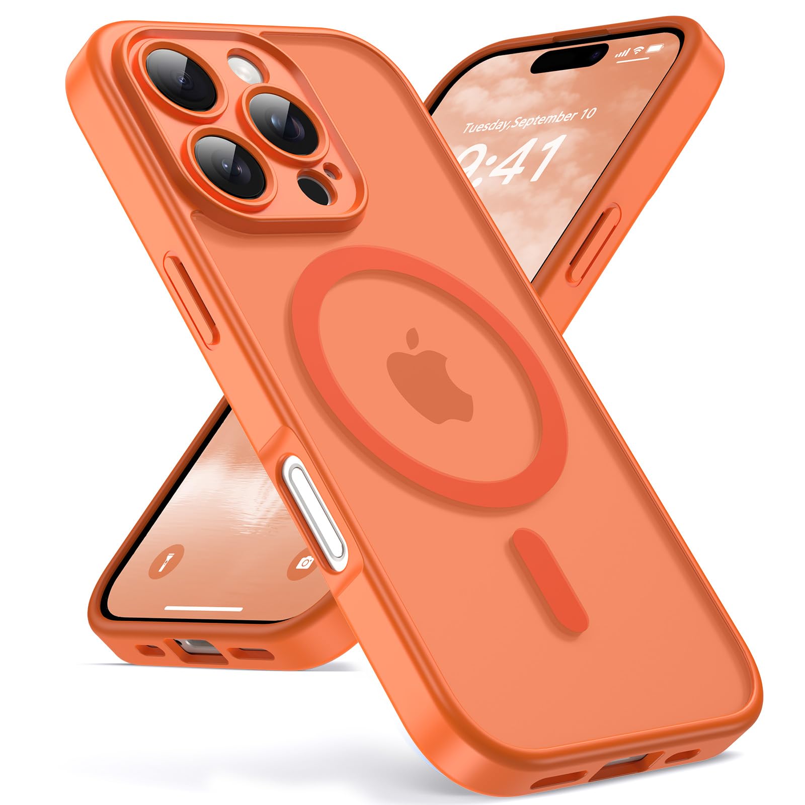 Oududianzi-Hülle für Samsung Galaxy A17 4G/5G Magsafe, Orange | Durchscheinende Mattierte PC Rückseite TPU Silikon Schutzhülle, Kameraschutz Transluzente Matt Kratzfest Stoßfest Handyhülle