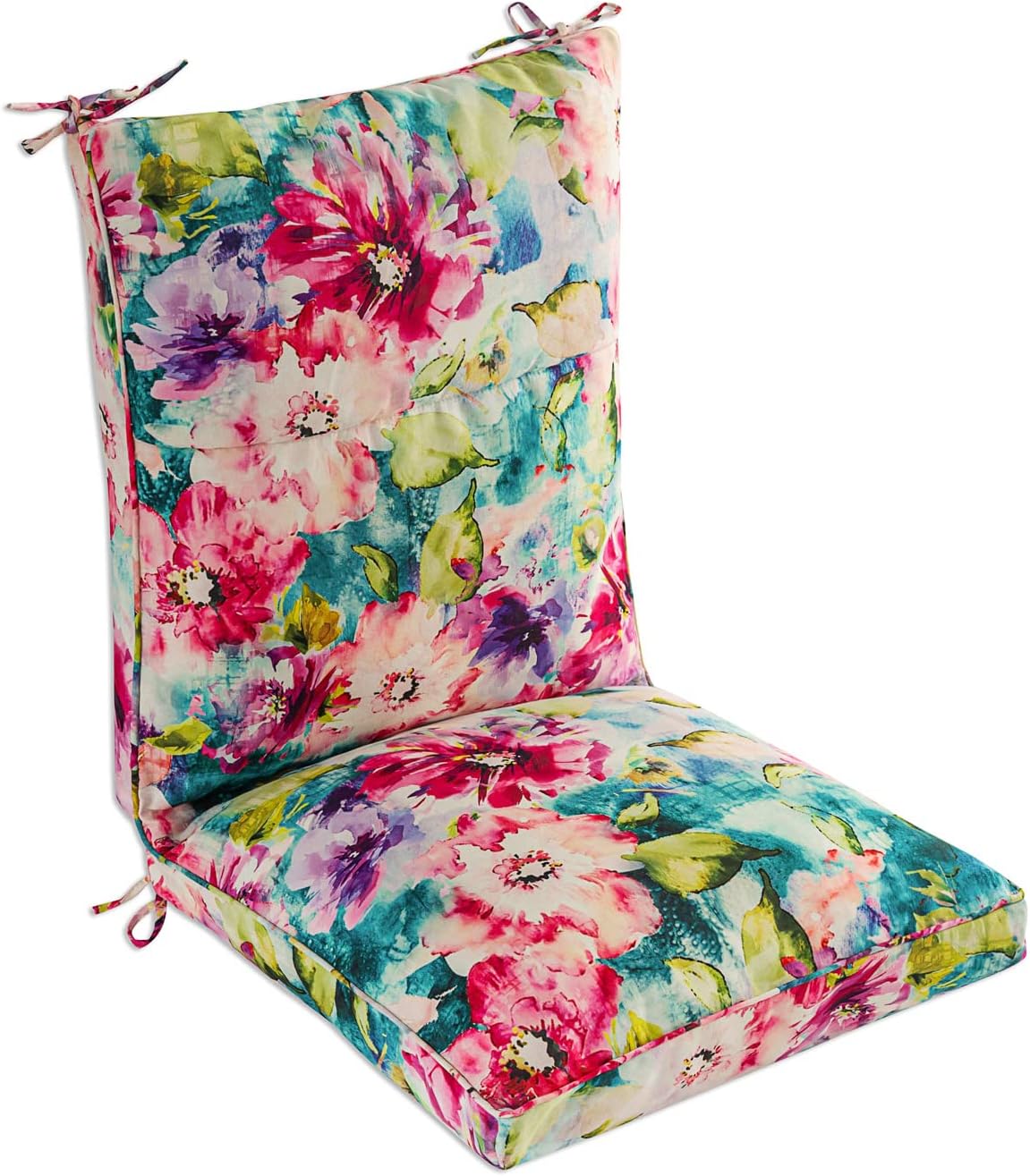 Set of 4 Outdoor Dining Chair Cushions, Comfort Patio Seating Cushions, 44 x21x4.5 inch, Single Welt and Zipper (Watercolor Flowers)