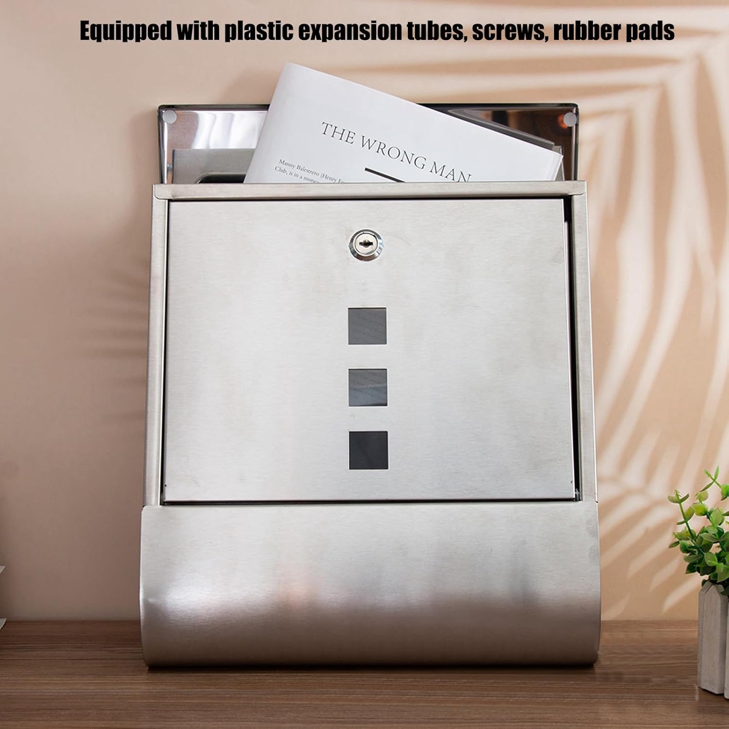 Modern Mailbox, Large Mailbox Stainless Steel European Narrow Slot Locked Mailbox with 2 Keys for Outside Garden