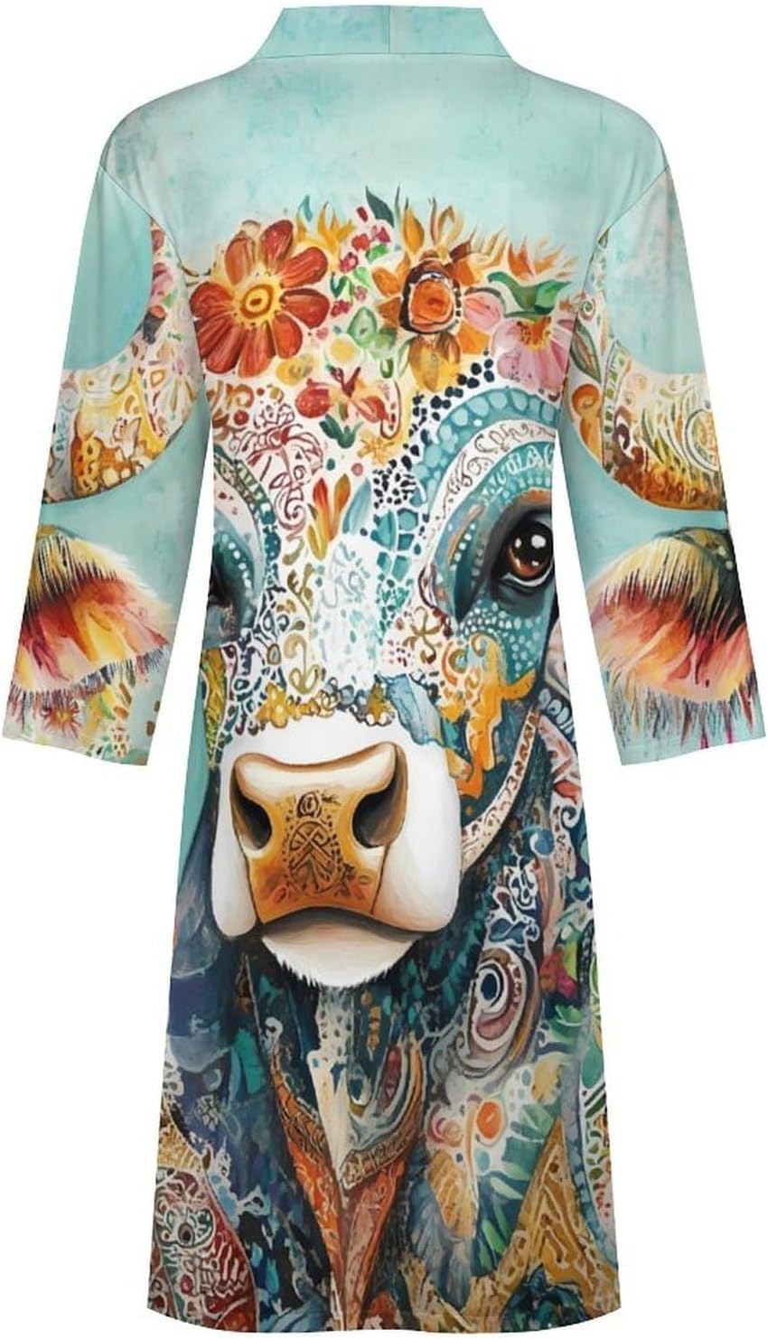 Colorful Floral Farm Animal Men's Robe Soft Bathrobe V Neck Loungewear Sleepwear Nightgown Dressing Gown