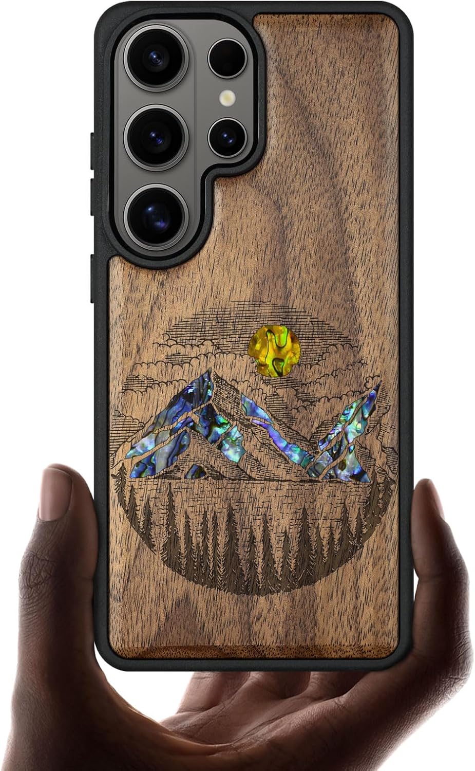 Carveit Magnetic Wooden Case for Samsung Galaxy S26 Ultra Case, Wood Artisan Engraved & Handmade Shell Inlaid, Compatible with MagSafe Wireless Chargers (Landscape Painting) Walnut