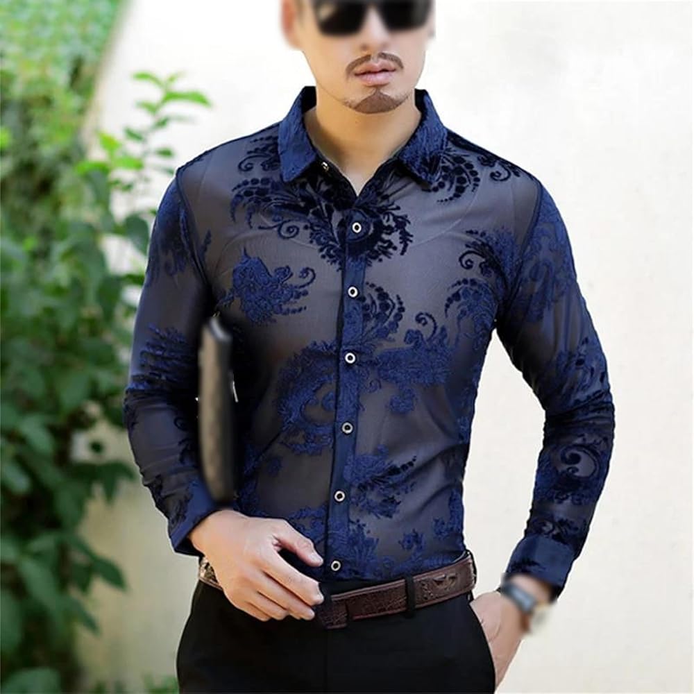 Modaworld Camicia Da Uomo A Maniche Lunghe Girocollo Camicia Di Lino - Foto 3