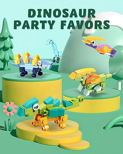 Miniatura 2 de Juego de 24 bloques de construcción de dinosaurios rellenos de San Valentín para niños, regalos de intercambio escolar y de aula con tarjetas del