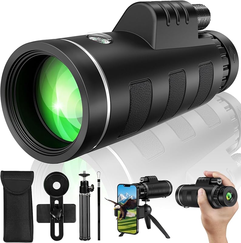 Telescopio monocular 40x60 con adaptador para teléfono inteligente y estuche para telescopio Monocular de alta potencia, monocular compacto para vida silvestre, caza, camping, viajes y aventuras al aire libre