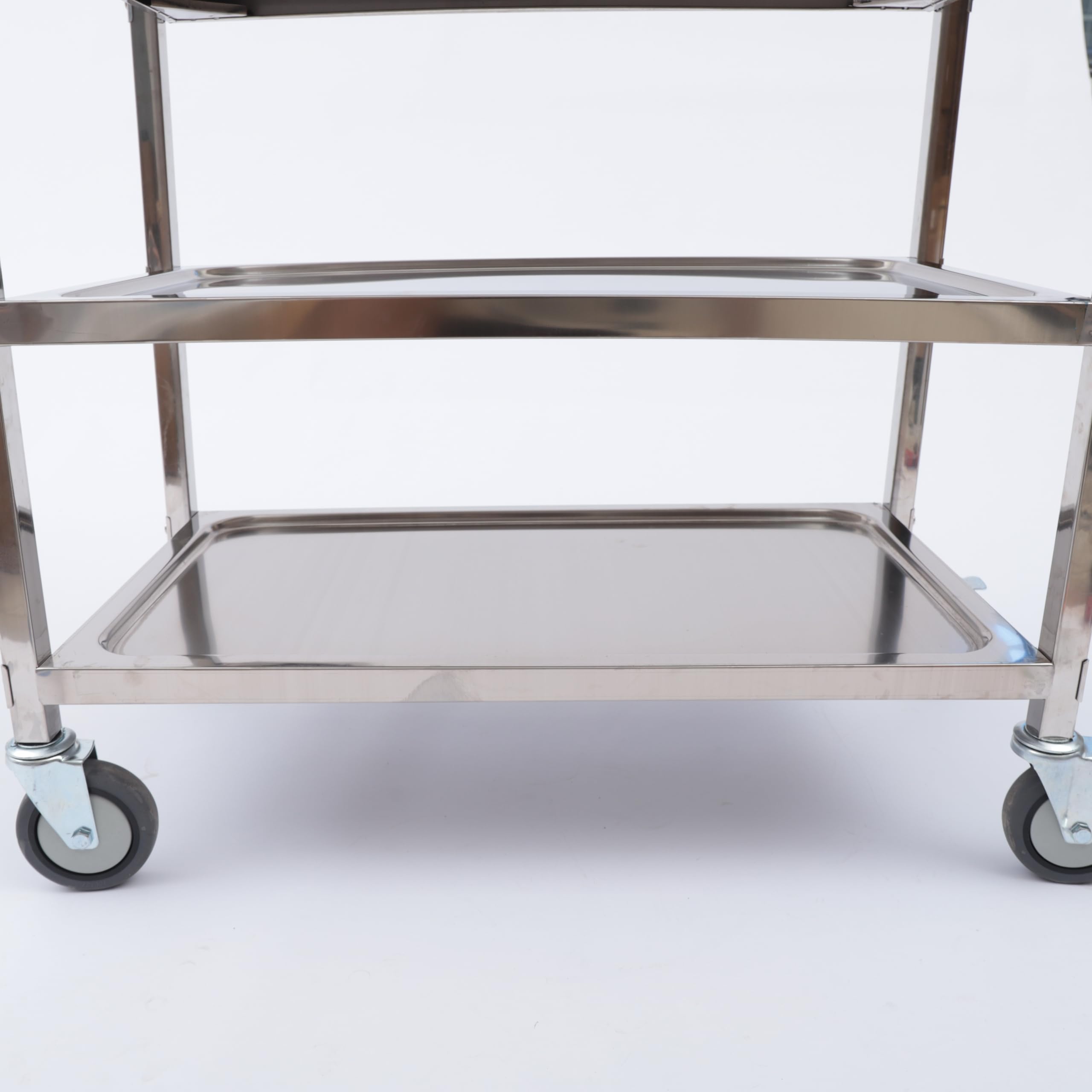 Carro de servicio de acero inoxidable con 3 estantes y freno para servir alimentos