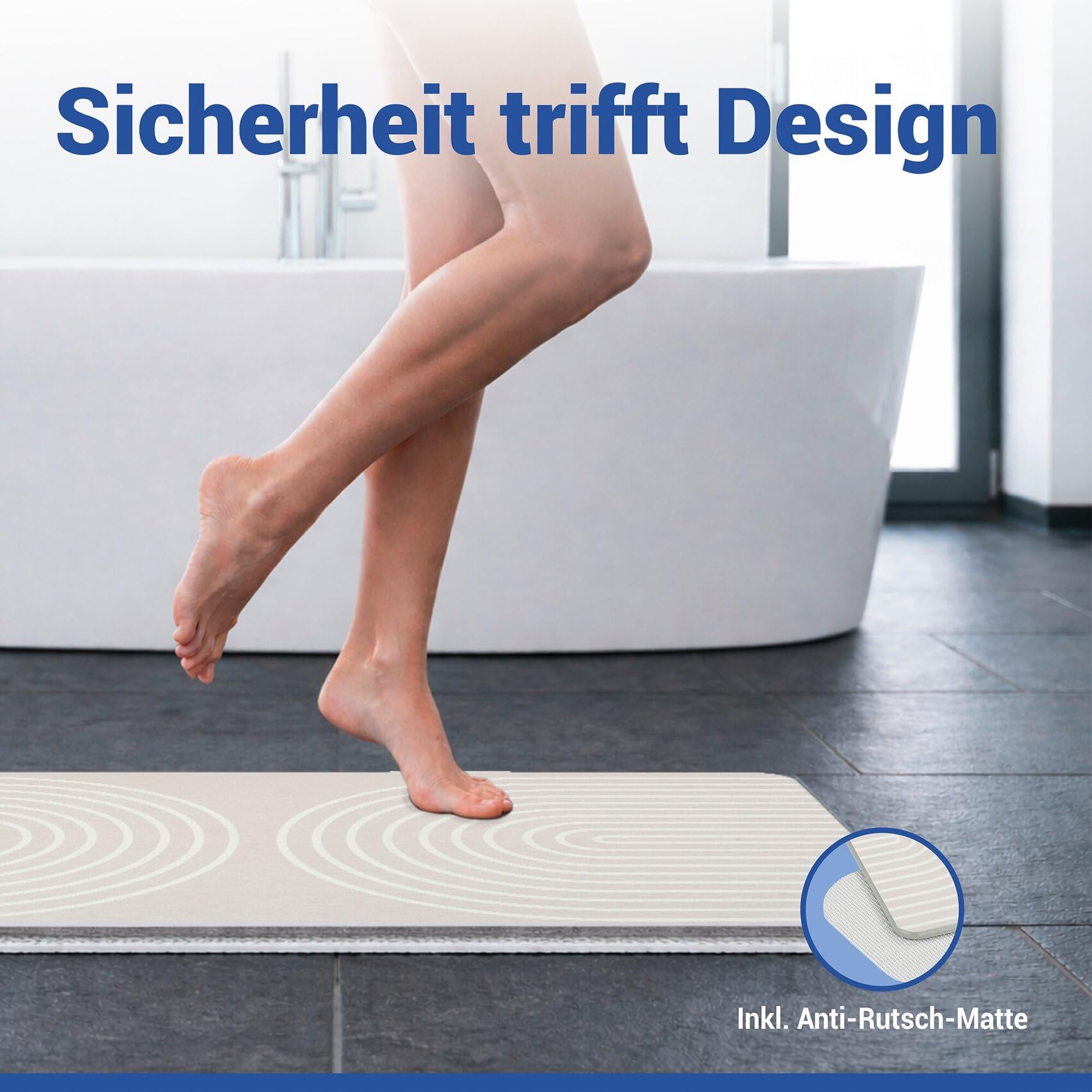 WENKO rutschfeste Badematte Mod. Nazca, schnelltrocknender Badvorleger aus Diatomit (Kieselgur), stark wasserabsorbierend, saugfähiger Duschvorleger, beige