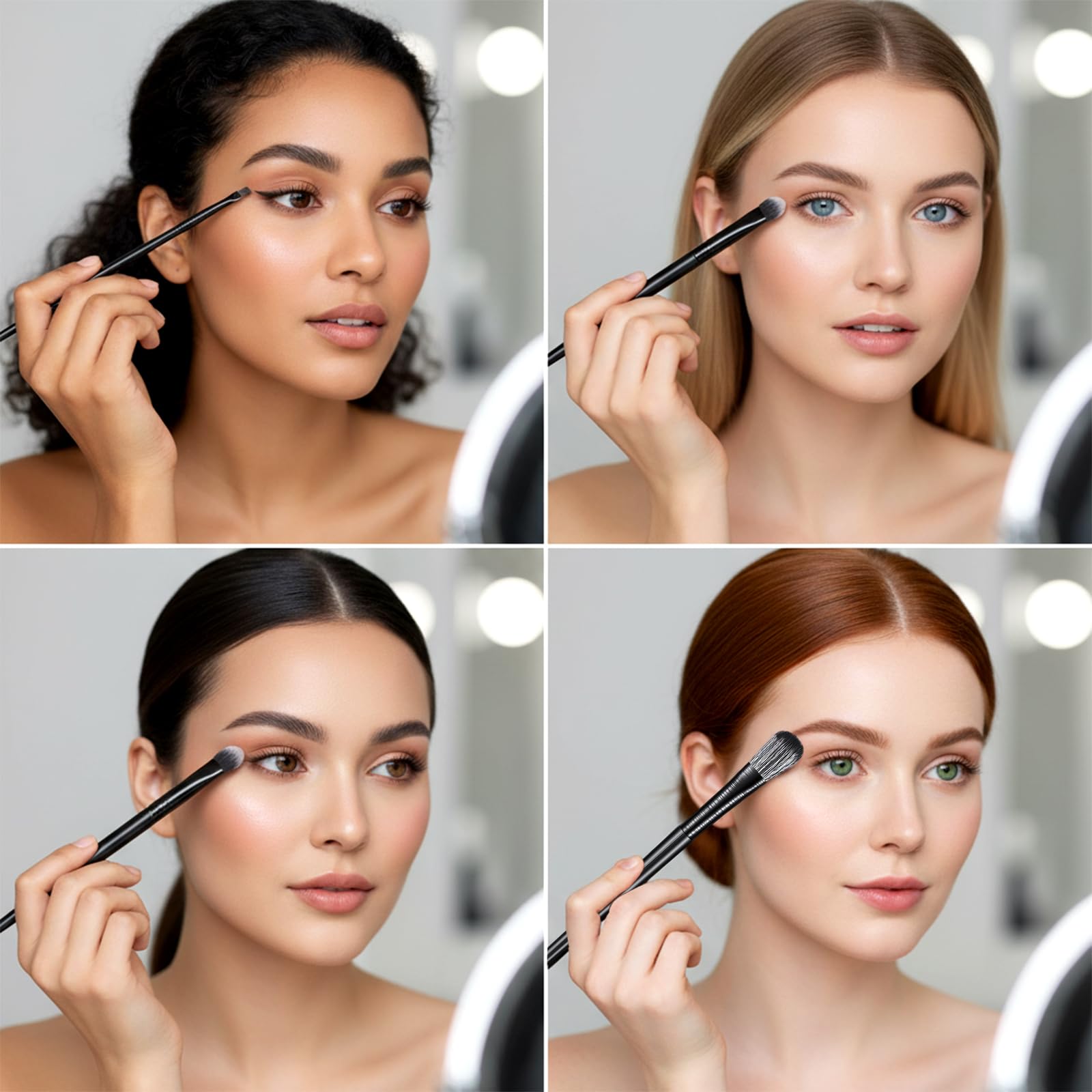 Lot de 10 pinceaux de maquillage professionnels en fibre synthétique pour fard à paupières, eyeliner, sourcils, kit de voyage doux et portable avec pochette de rangement