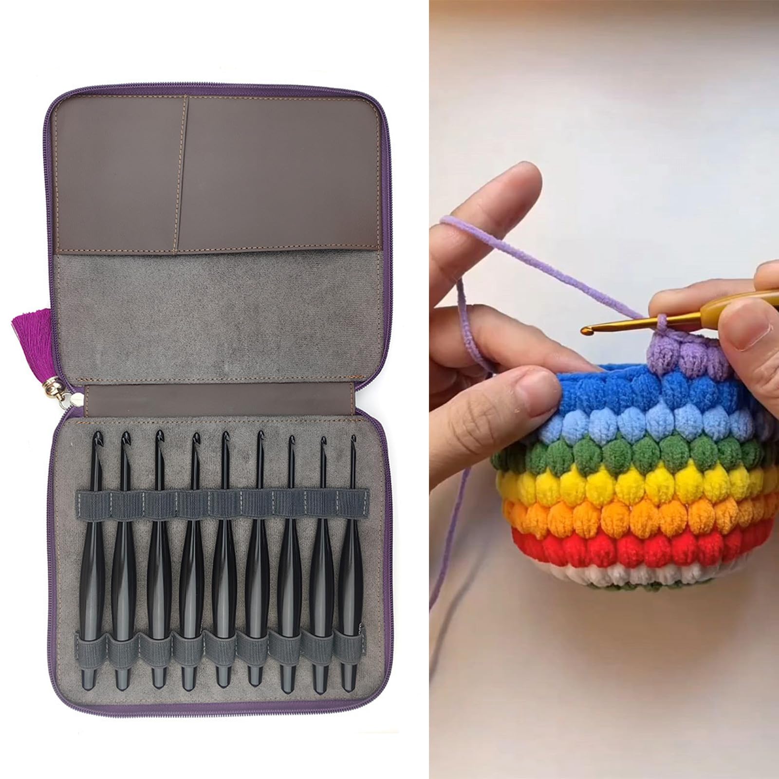 9 Stück Aluminium Häkelnadel 3, 5 mm–8, 0 mm, ergonomische Häkelnadel für Anfänger, Stricken, Häkeln, Pullover, Schal, Handschuh, Aluminium Strickwerkzeug