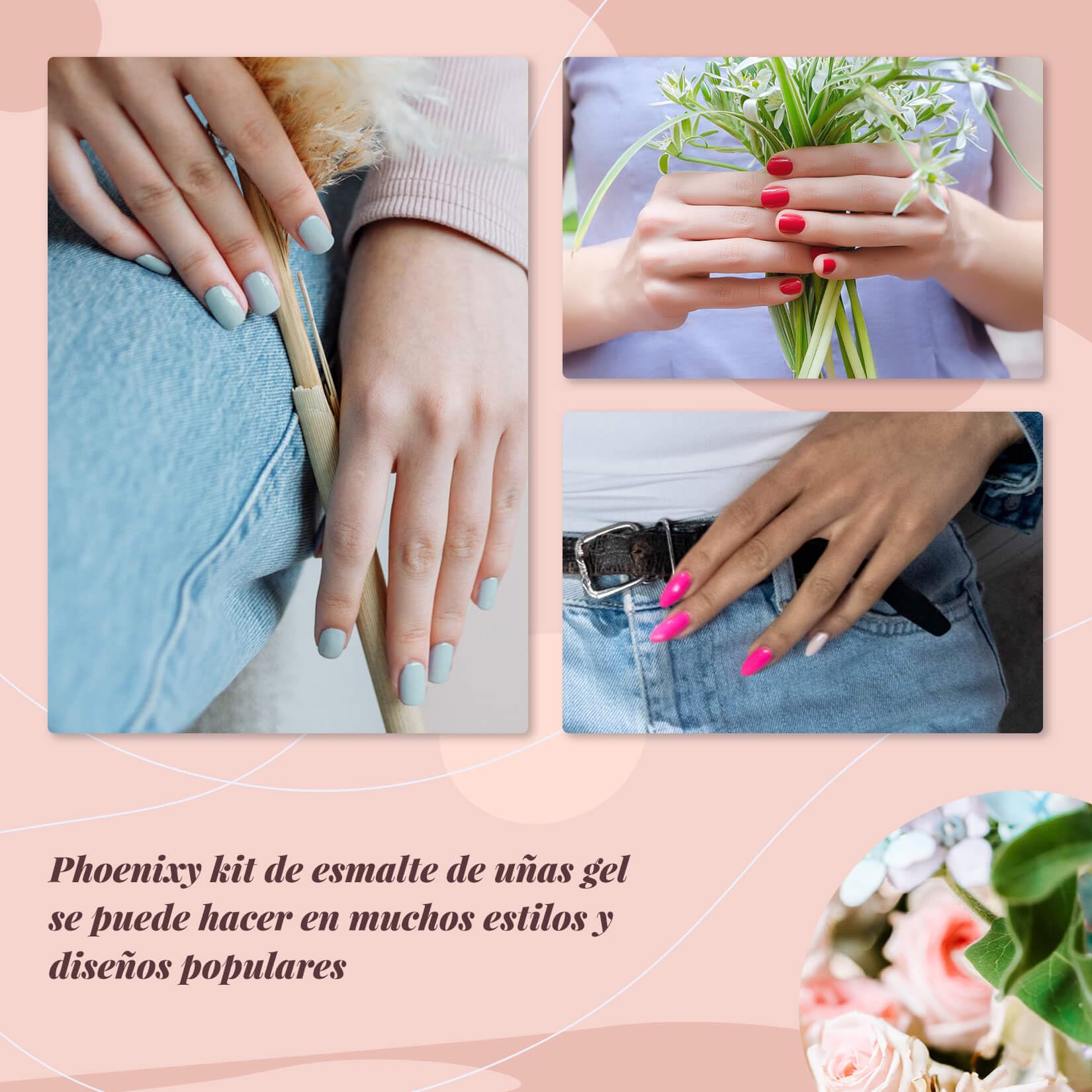 Phoenixy Kit Uñas Semipermanentes, 12 Colores 7ml, Kit Completo con 36W U V/LED Lampara Uñas Semipermanentes, Esmalte Semipermanente con Base y Top Coat