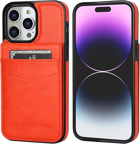 Miniatura 10 de KIHUWEY Funda compatible con iPhone 14 Pro Max con soporte para tarjeta de crédito, cierre magnético de cuero de alta calidad, función atril, funda