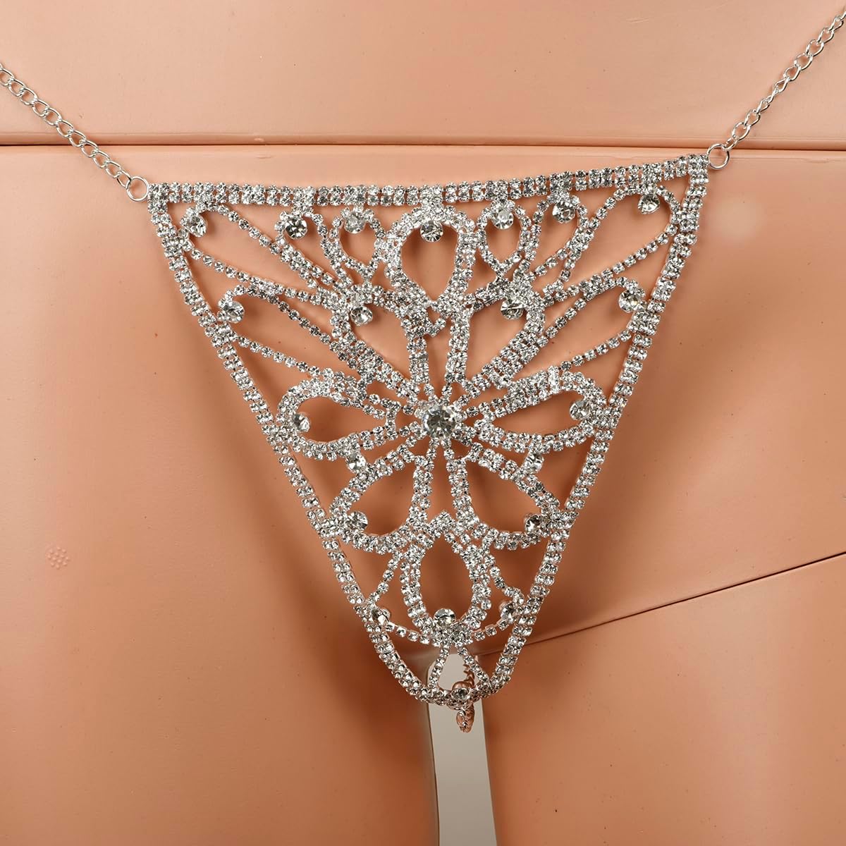 Xerling Silver Rhinestone Body Chain Bikini Set Bra Harness Chain with Panties Thong Chain Women Body Jewelry - Image 6